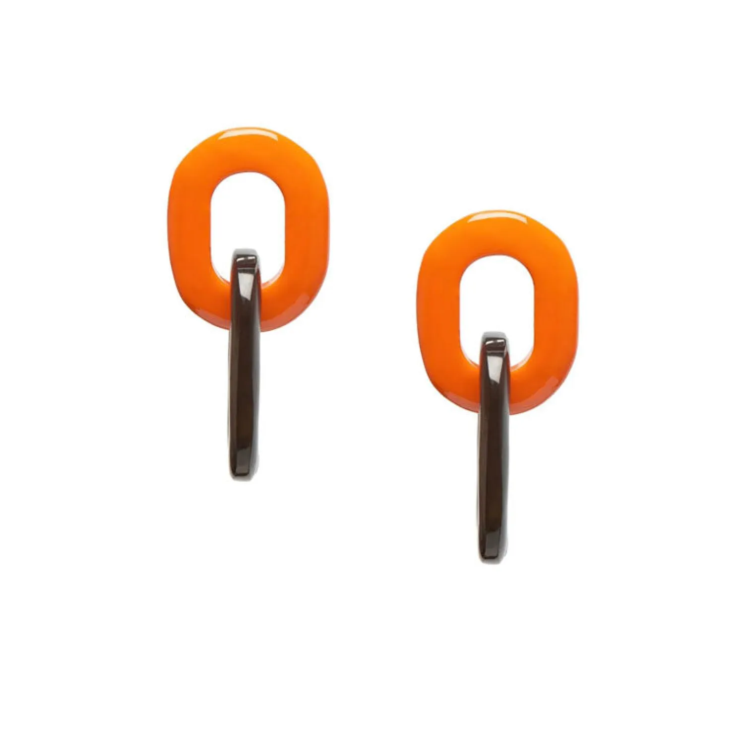 BRANCH JEWELLERY Orange Lacquered And Brown Natural Buffalo Horn Oval Link Earrings