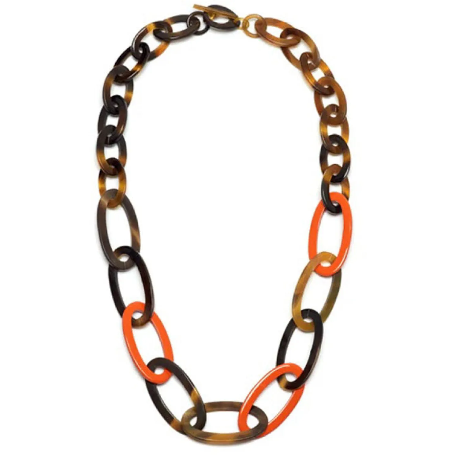 BRANCH JEWELLERY Orange Lacquered And Brown Natural Buffalo Horn Oval Link Necklace