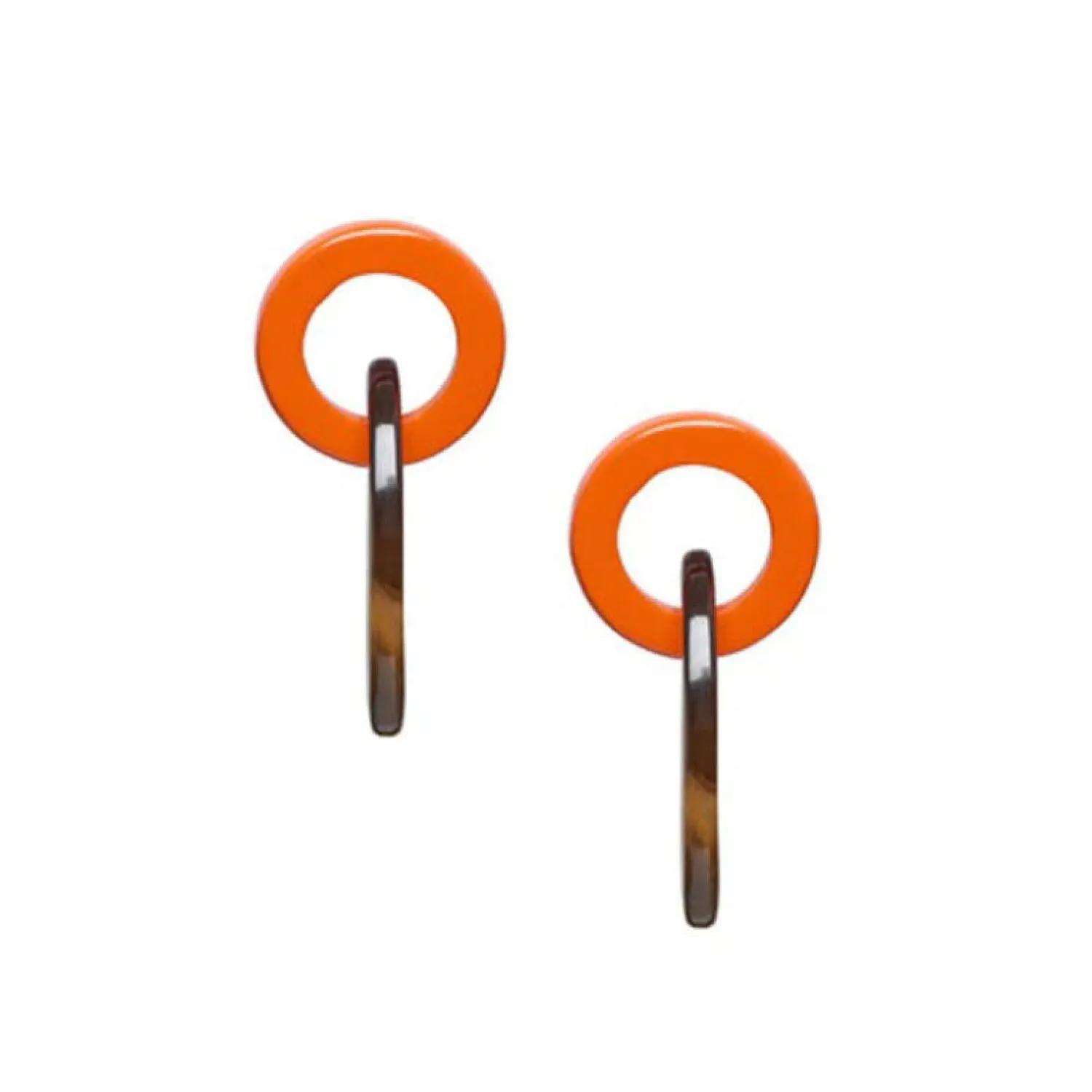 BRANCH JEWELLERY Orange Lacquered And Brown Natural Horn Small Oval Link Earrings