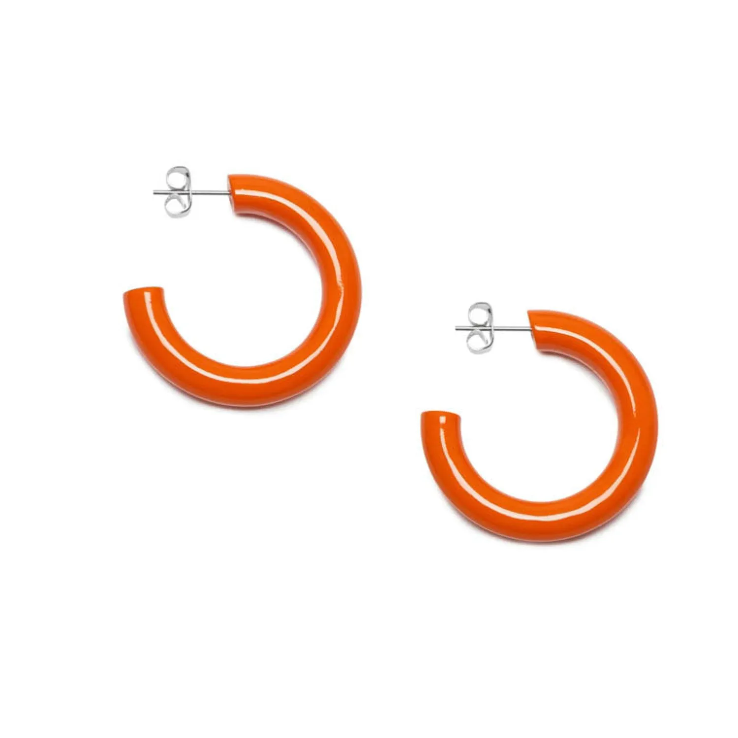 BRANCH JEWELLERY Orange Lacquered Buffalo Horn Rounded Hoop Earrings