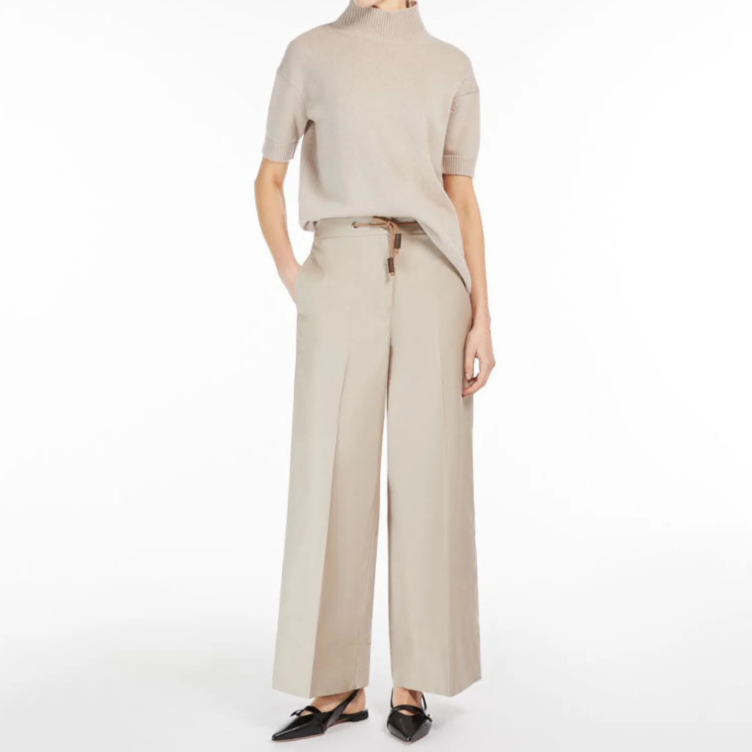 S MAXMARA Ottavo Twill Wide Leg Trousers In Ecru