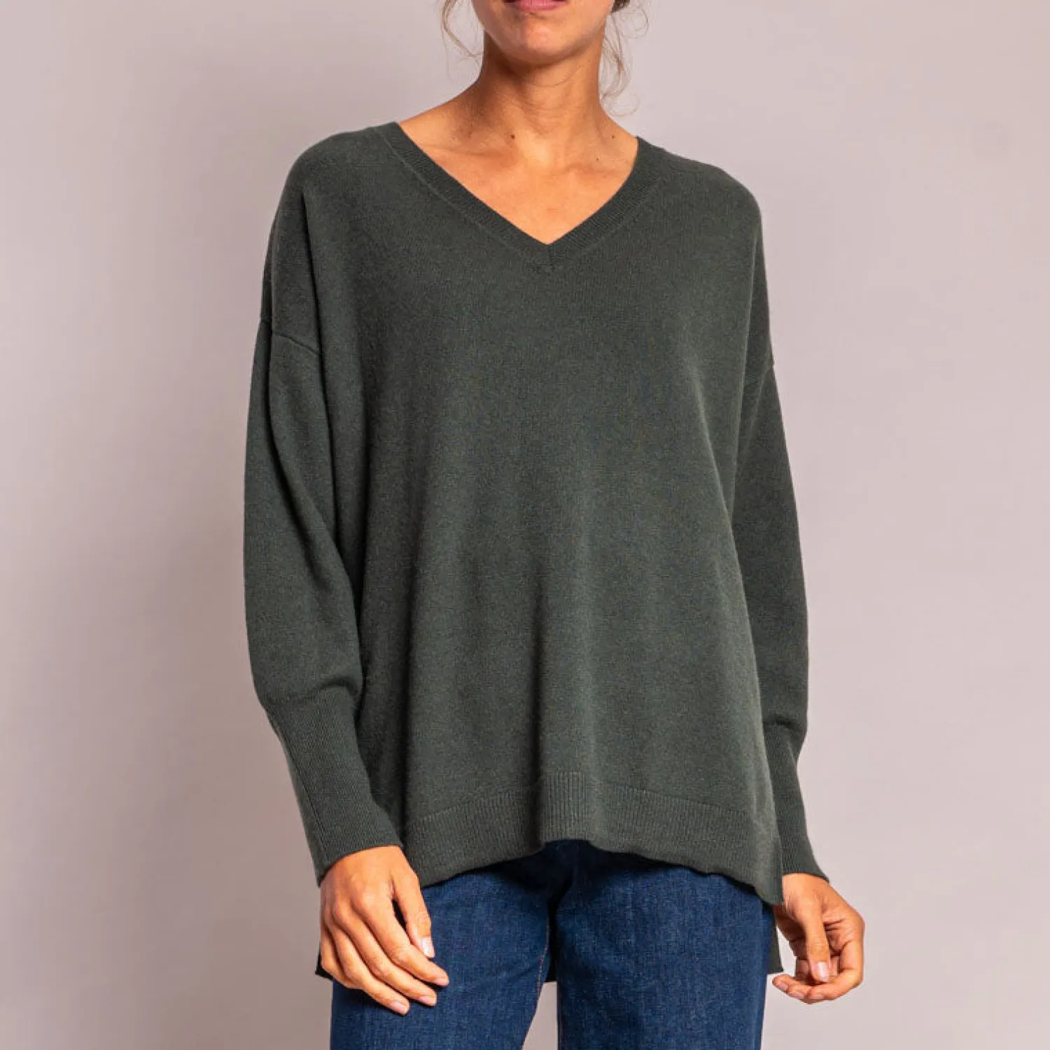 JUMPER1234 Oversize V Neck Jumper In Khaki