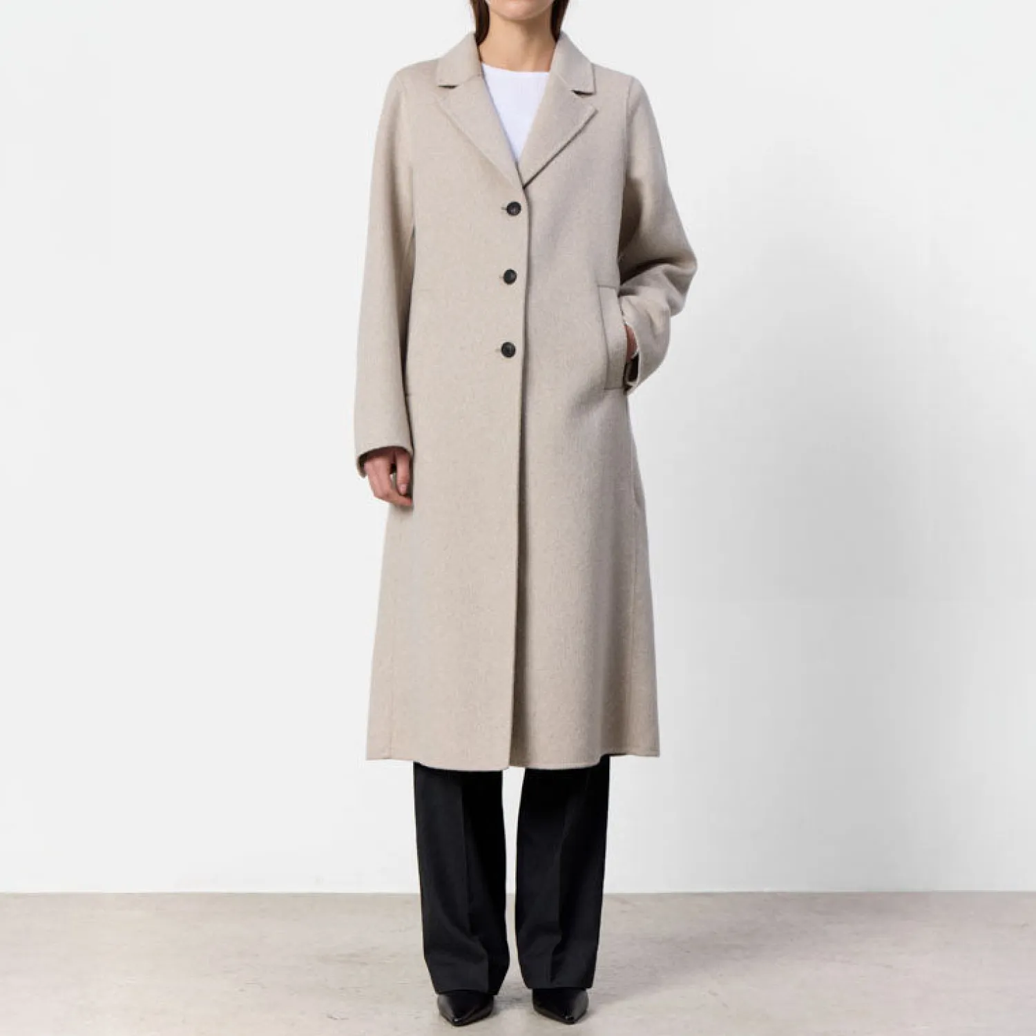 LEVETE ROOM Owa 26 Long Wool Coat In Silver Cloud Melange