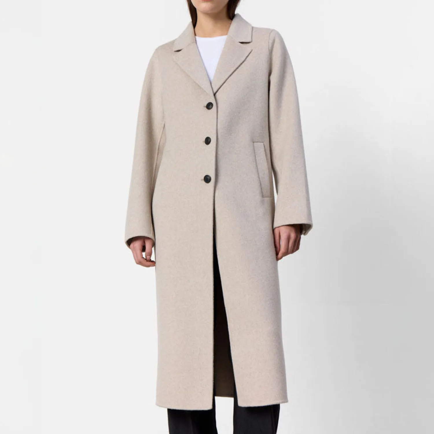 LEVETE ROOM Owa 26 Long Wool Coat In Silver Cloud Melange