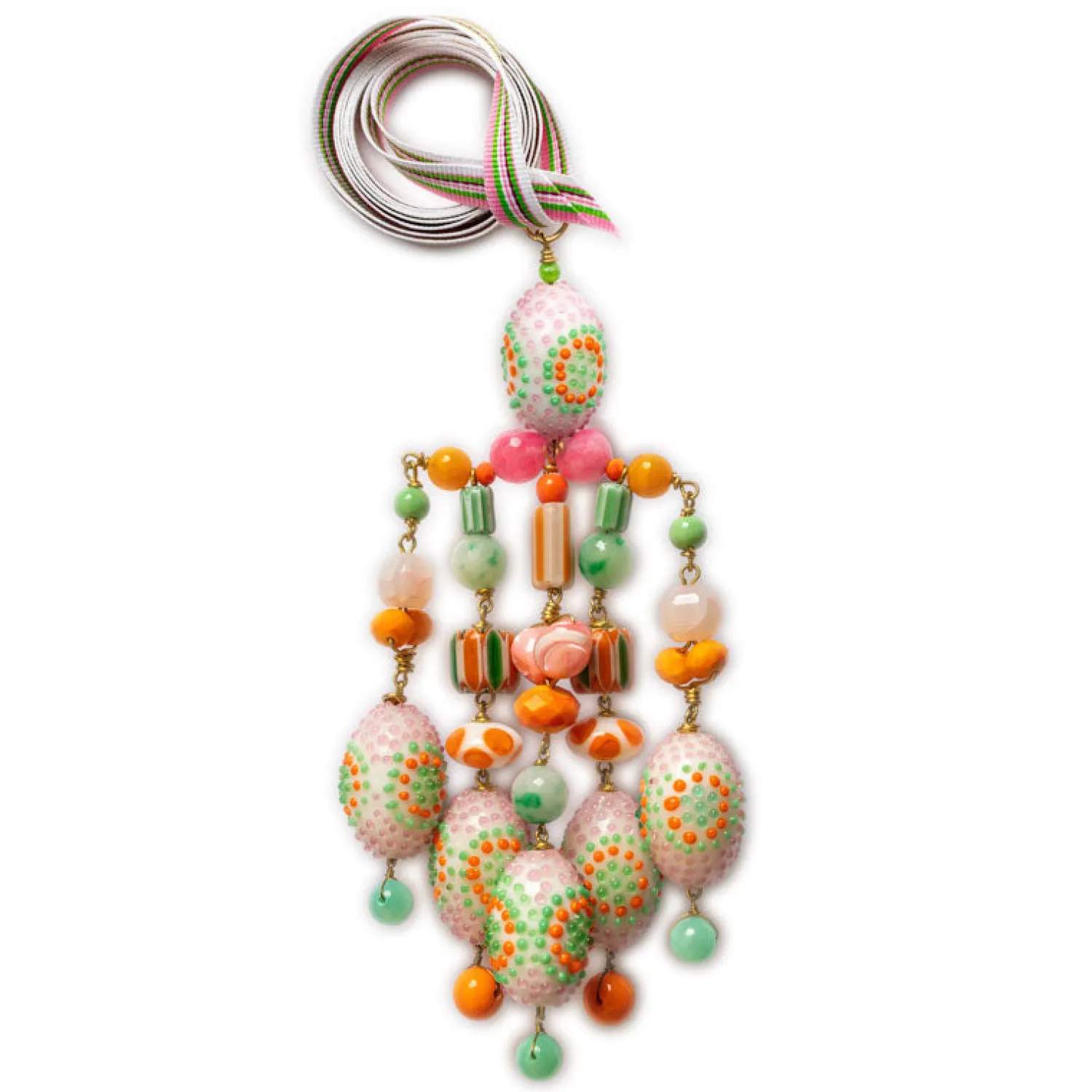 PHILIPPA KUNISCH P Large Chime Necklace - Pale Pink/green/orange