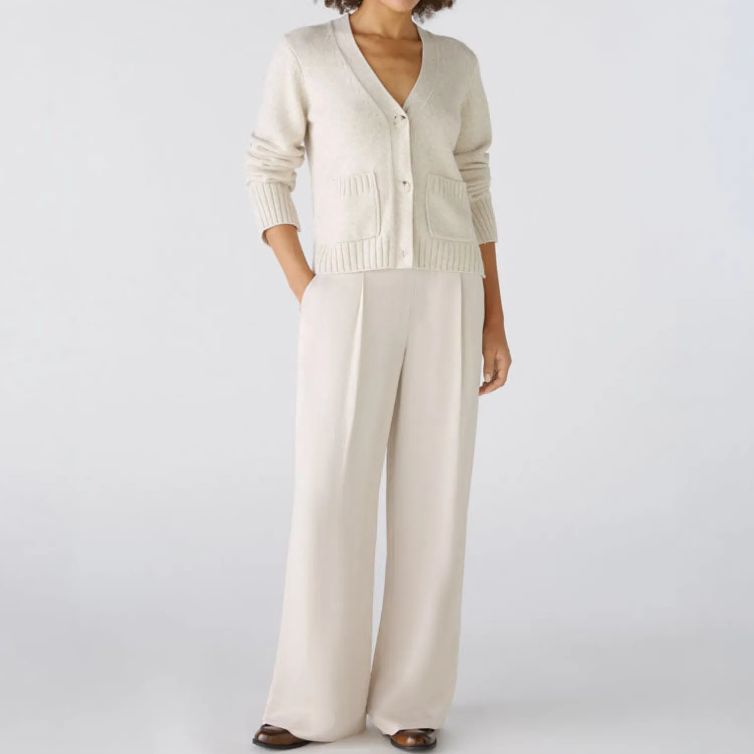 OUI Palazzo Trousers In Light Stone