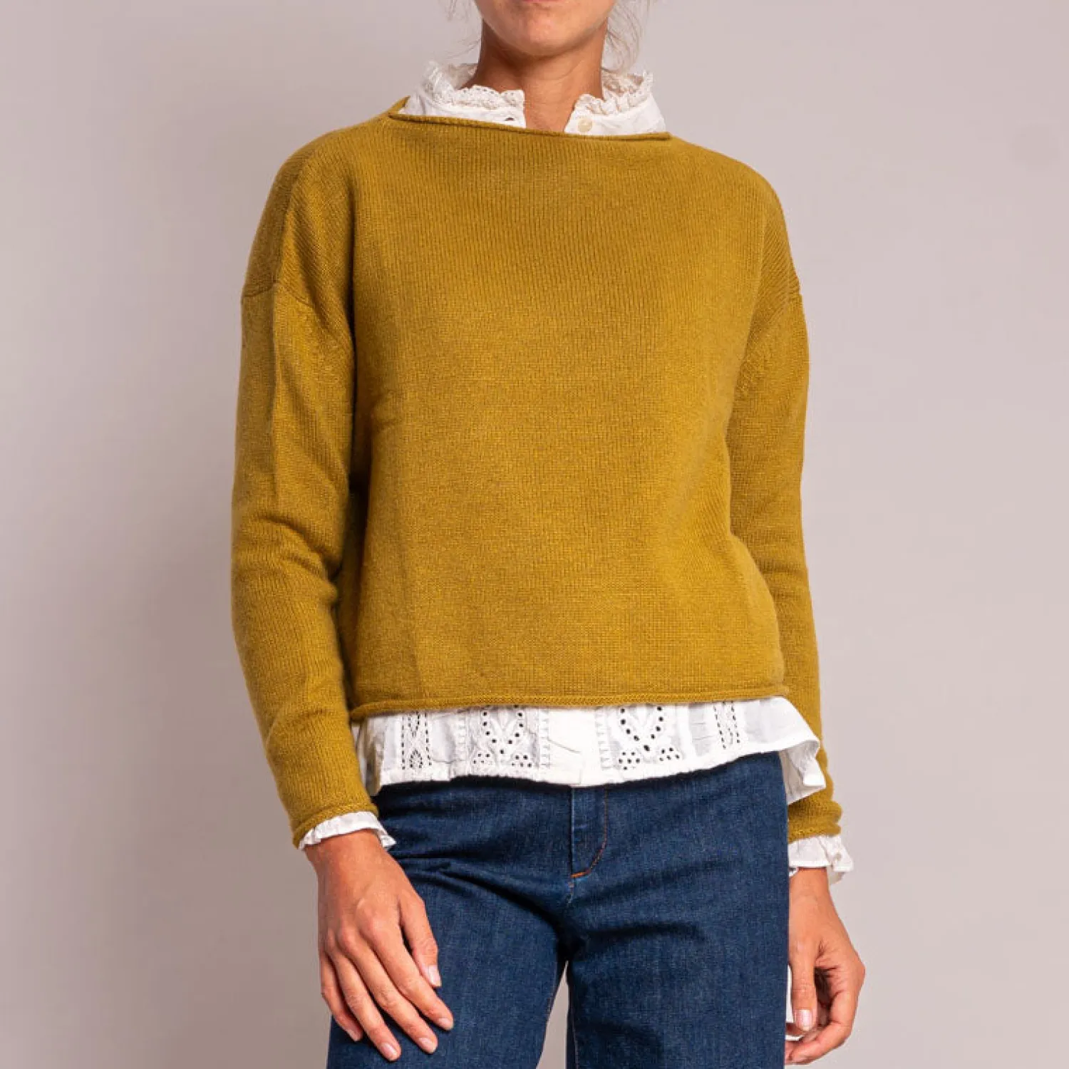 COLLEN & CLARE Pea Cashmere & Lambswool Knit In Moss Marl