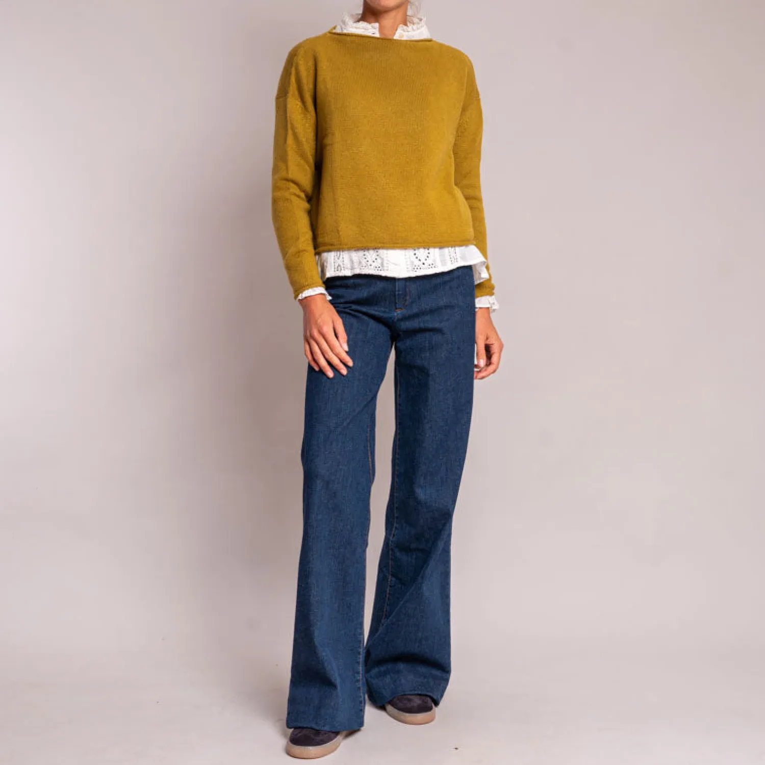 COLLEN & CLARE Pea Cashmere & Lambswool Knit In Moss Marl