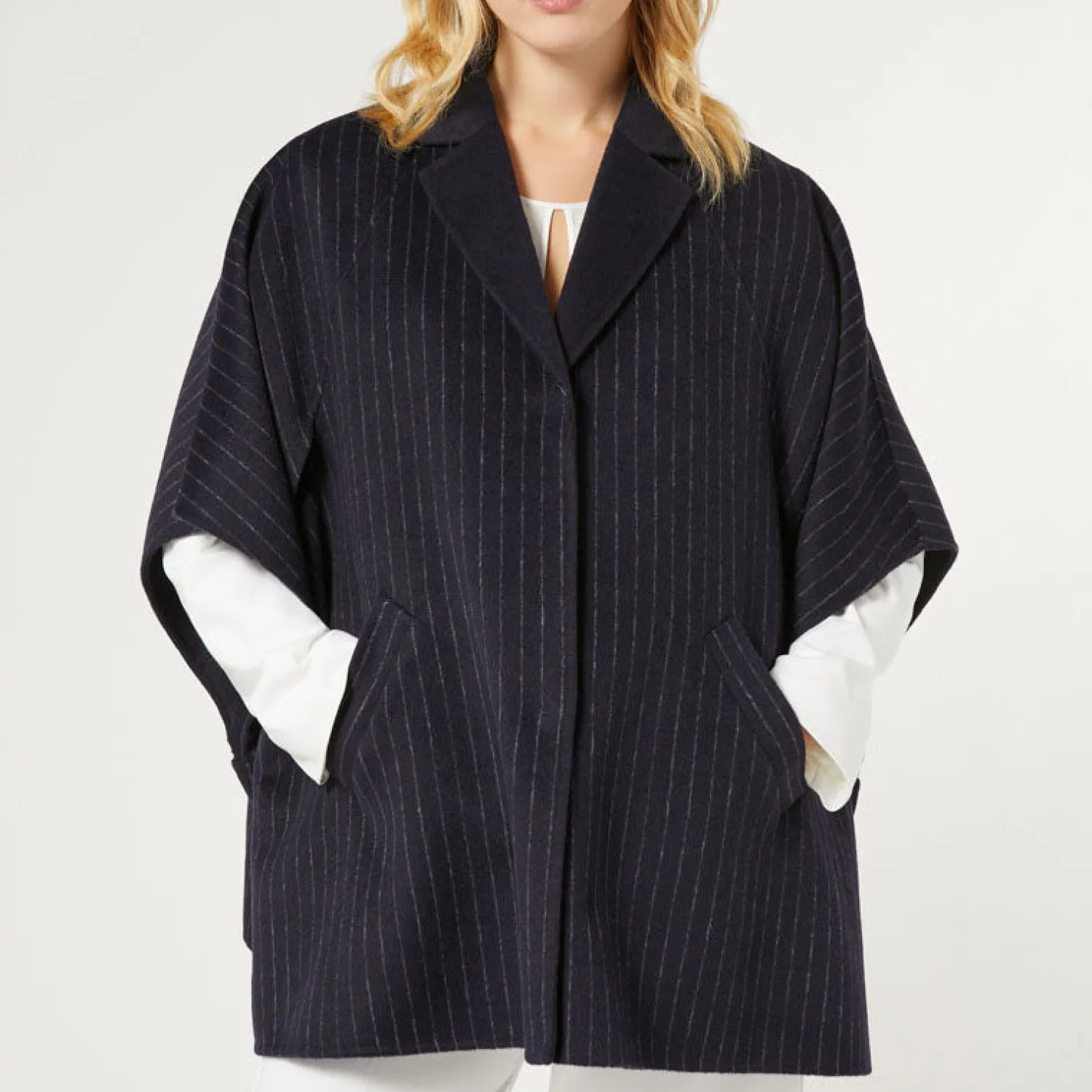 PERSONA BY MARINA RINALDI Perseo Double Faced Wool Cape In Ultramarine