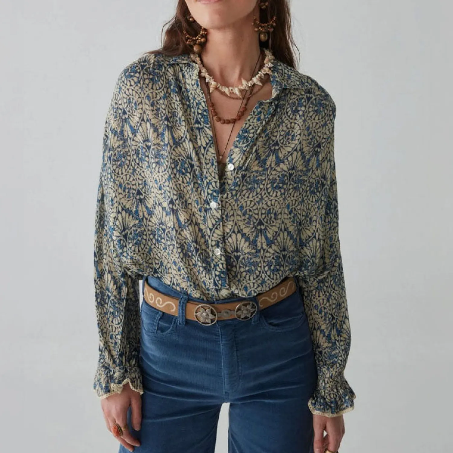 MAISON HOTEL Phoenix Spiral Blues Blouse In Lapis Lazuli