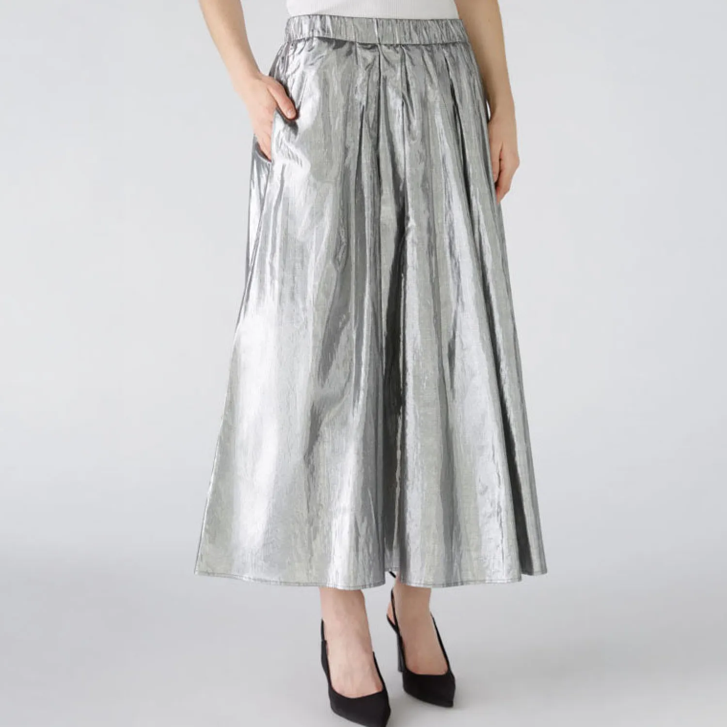 OUI Pleated Maxi Skirt In Silver Gunmetal