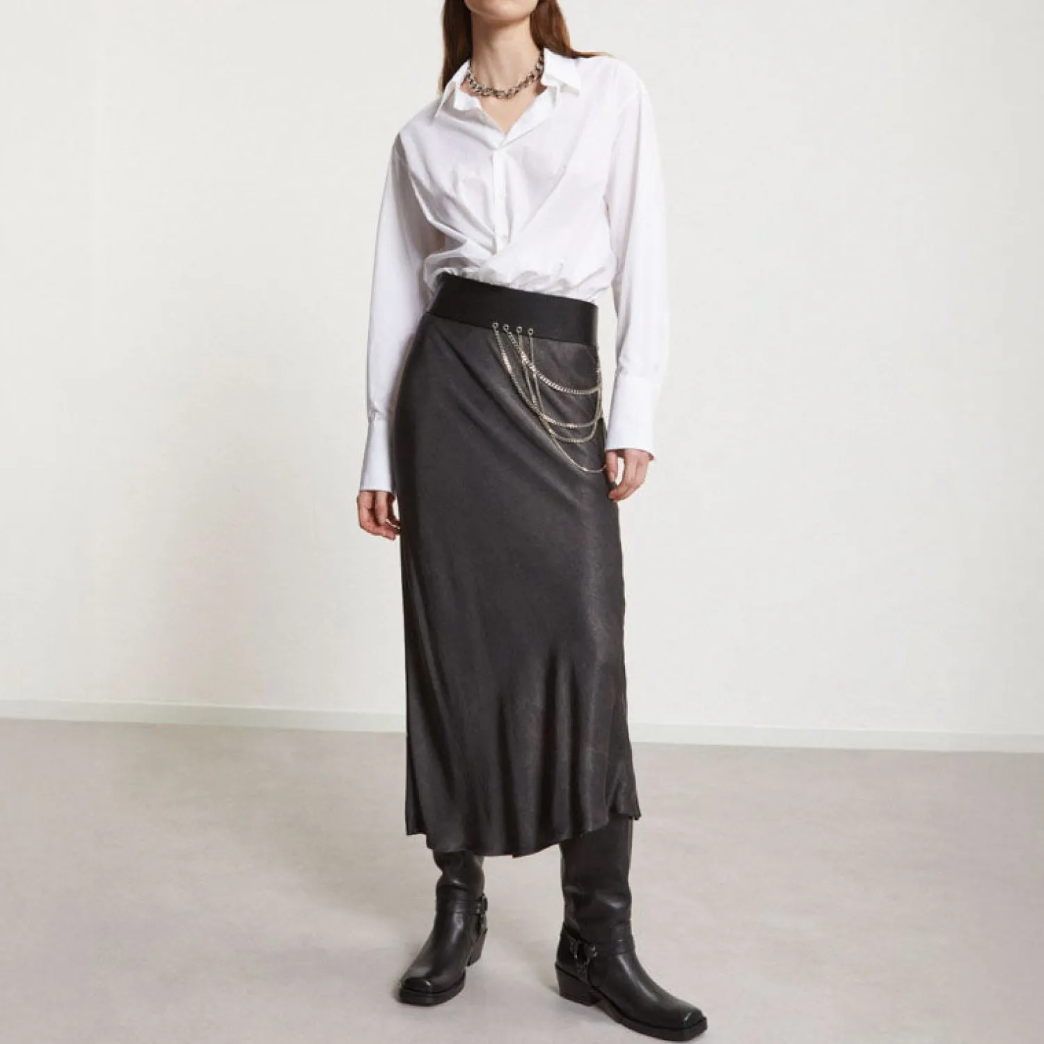 OTTOD AME Pure Viscose Long Skirt In Smoke