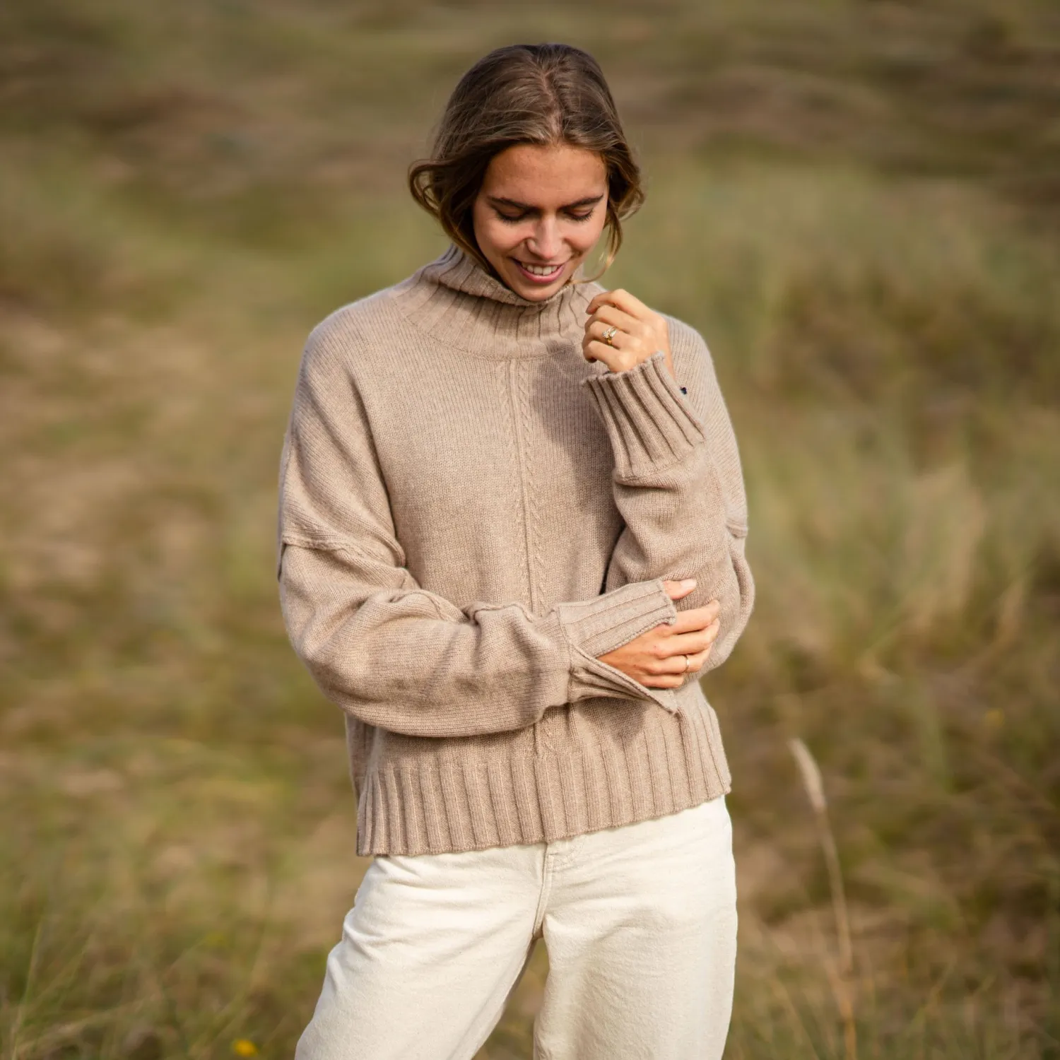 VAN KUKIL Reese High Neck Jumper In Sand Storm