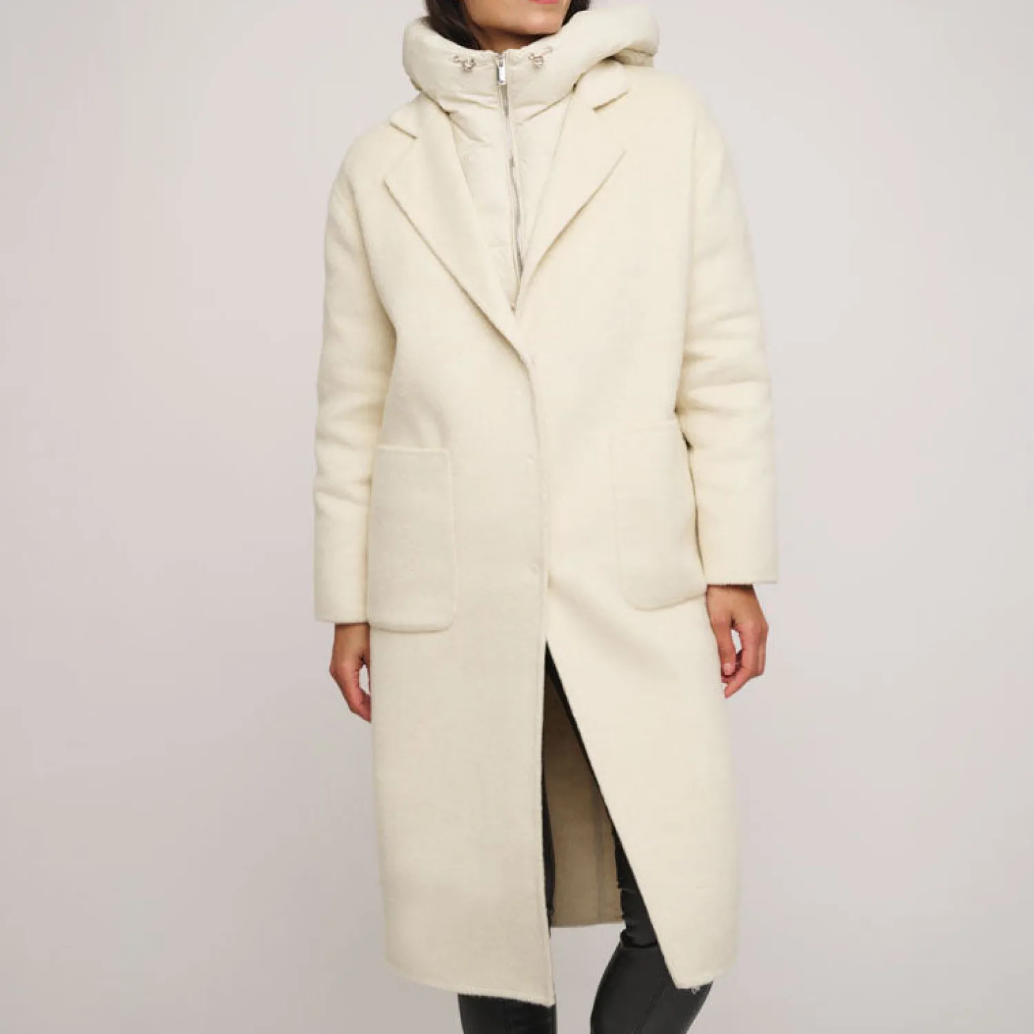 RINO & PELLE Reni Wool Coat With Removable Down Jacket In Birch