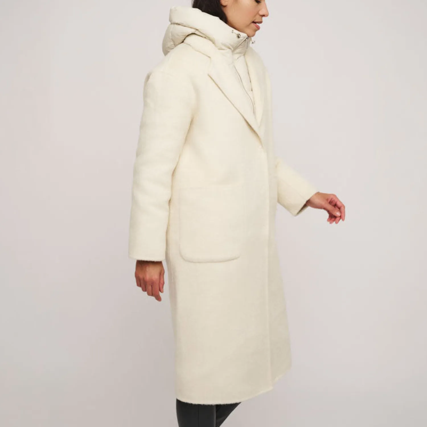 RINO & PELLE Reni Wool Coat With Removable Down Jacket In Birch