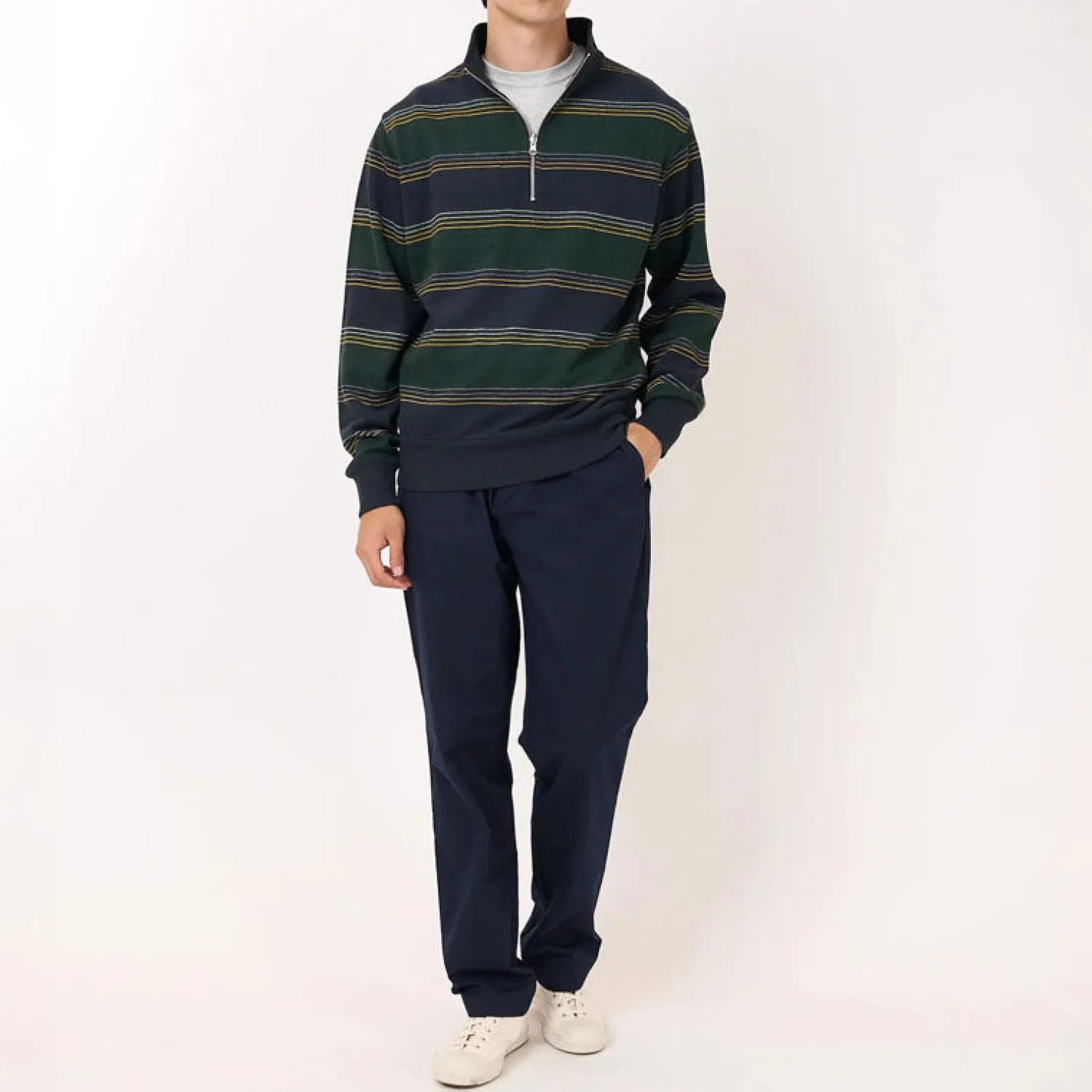 OLIVER SPENCER Reversible Half Zip Sweatshirt In Hinkley Navy/Green