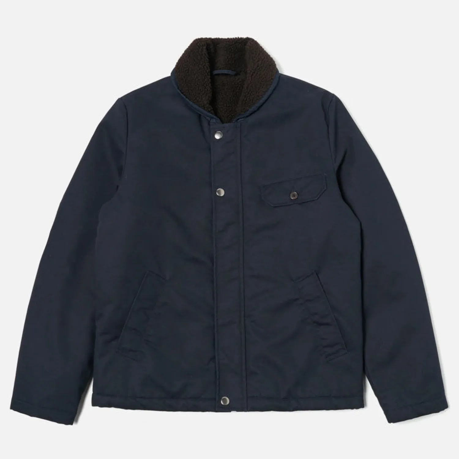 UNIVERSAL WORKS Reversible N1 Sherpa Jacket In Navy/Brown