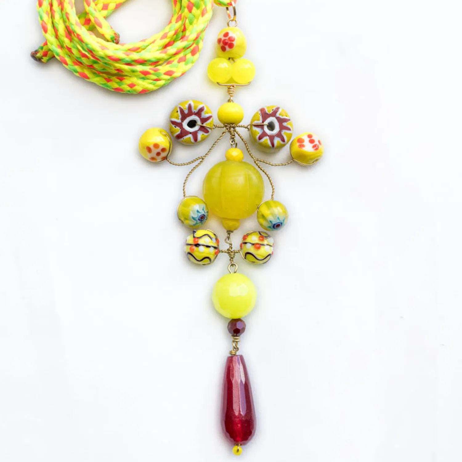 PHILIPPA KUNISCH Ribbon Gypsy Necklace In Fluo Yellow Mix