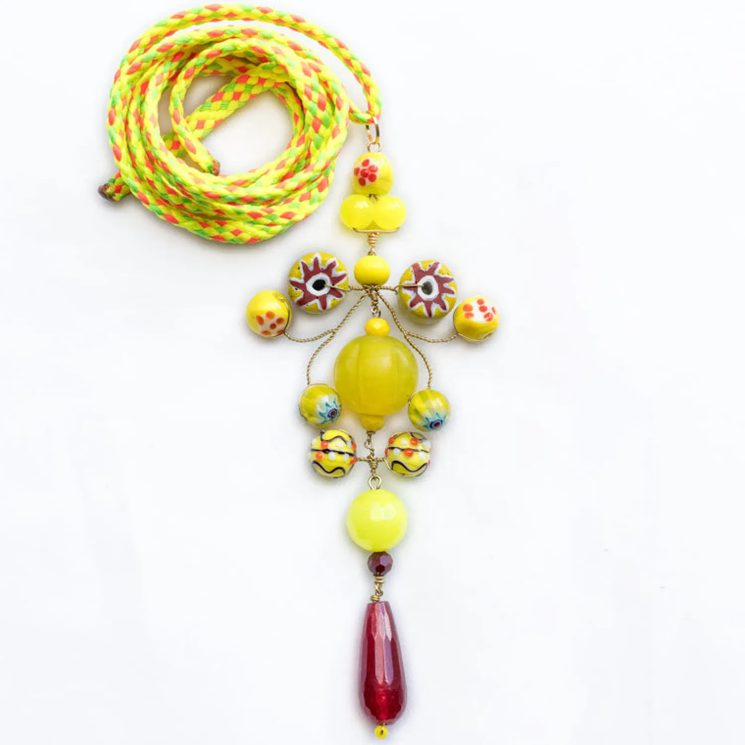 PHILIPPA KUNISCH Ribbon Gypsy Necklace In Fluo Yellow Mix