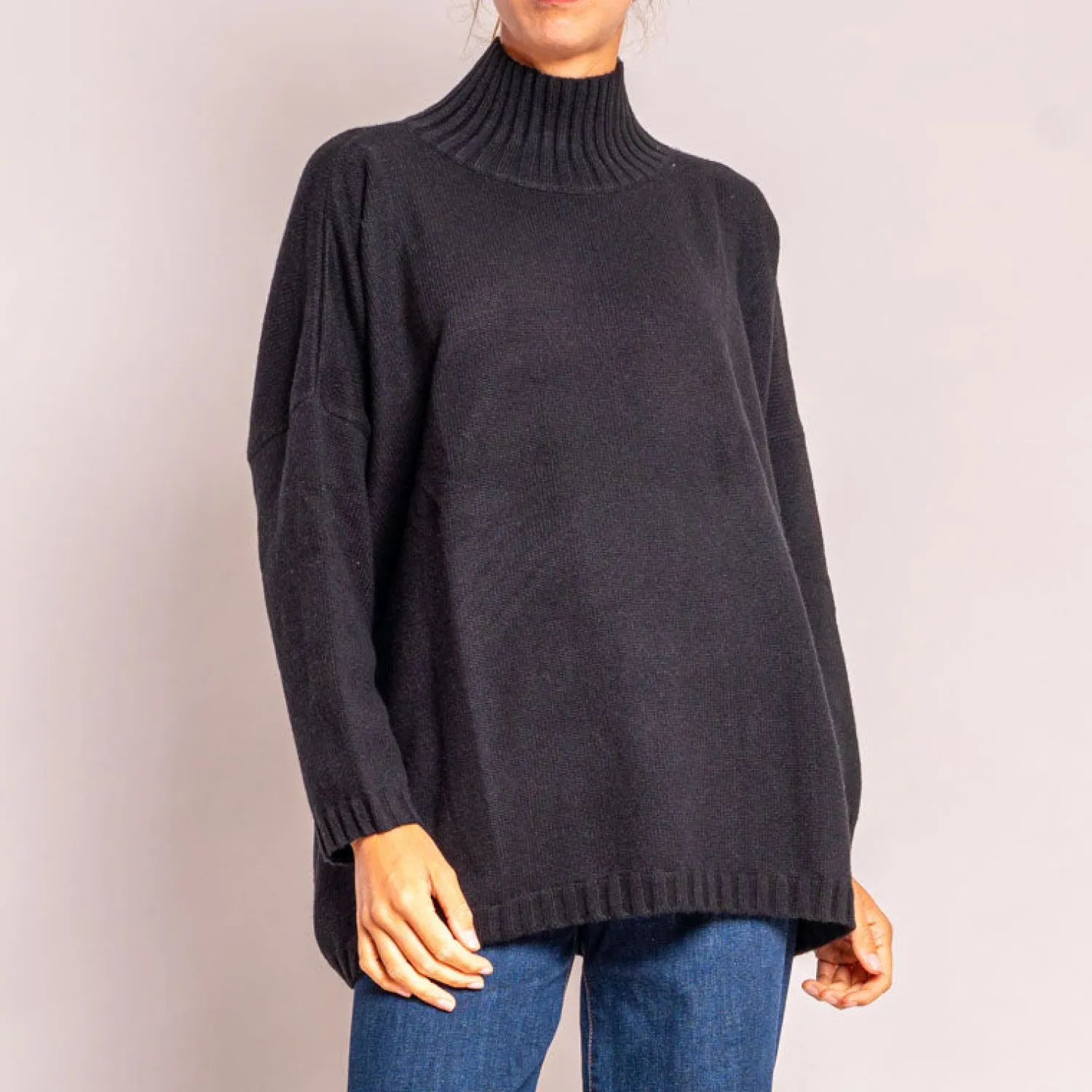 COLLEN & CLARE Rider Funnel Neck Knit In Black