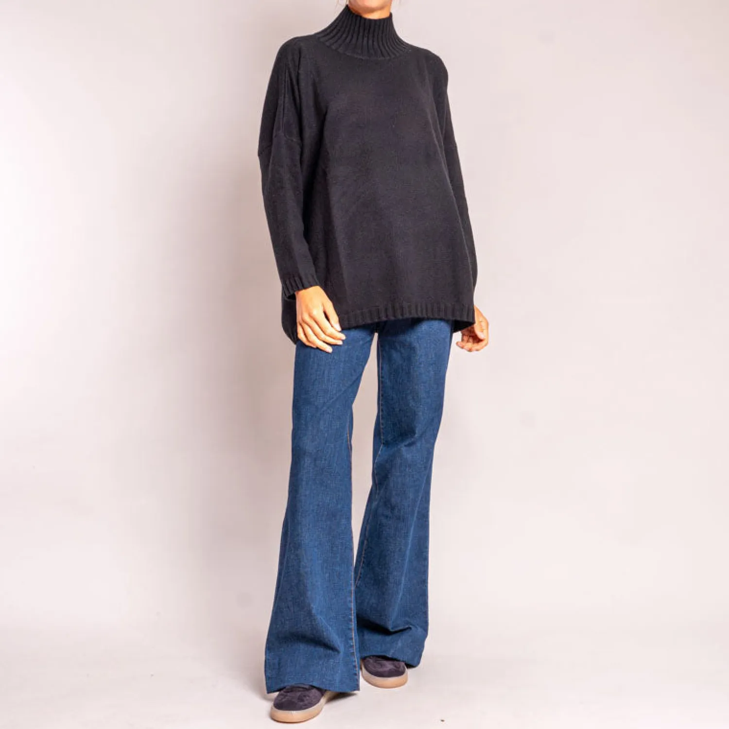 COLLEN & CLARE Rider Funnel Neck Knit In Black