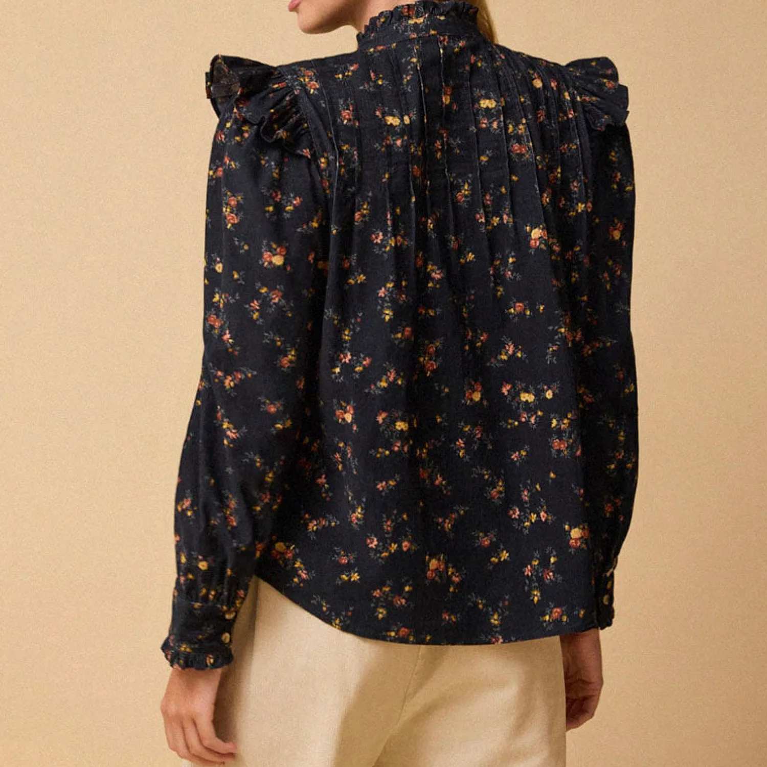 BY IRIS Rocco Cord Frill Blouse In Navy