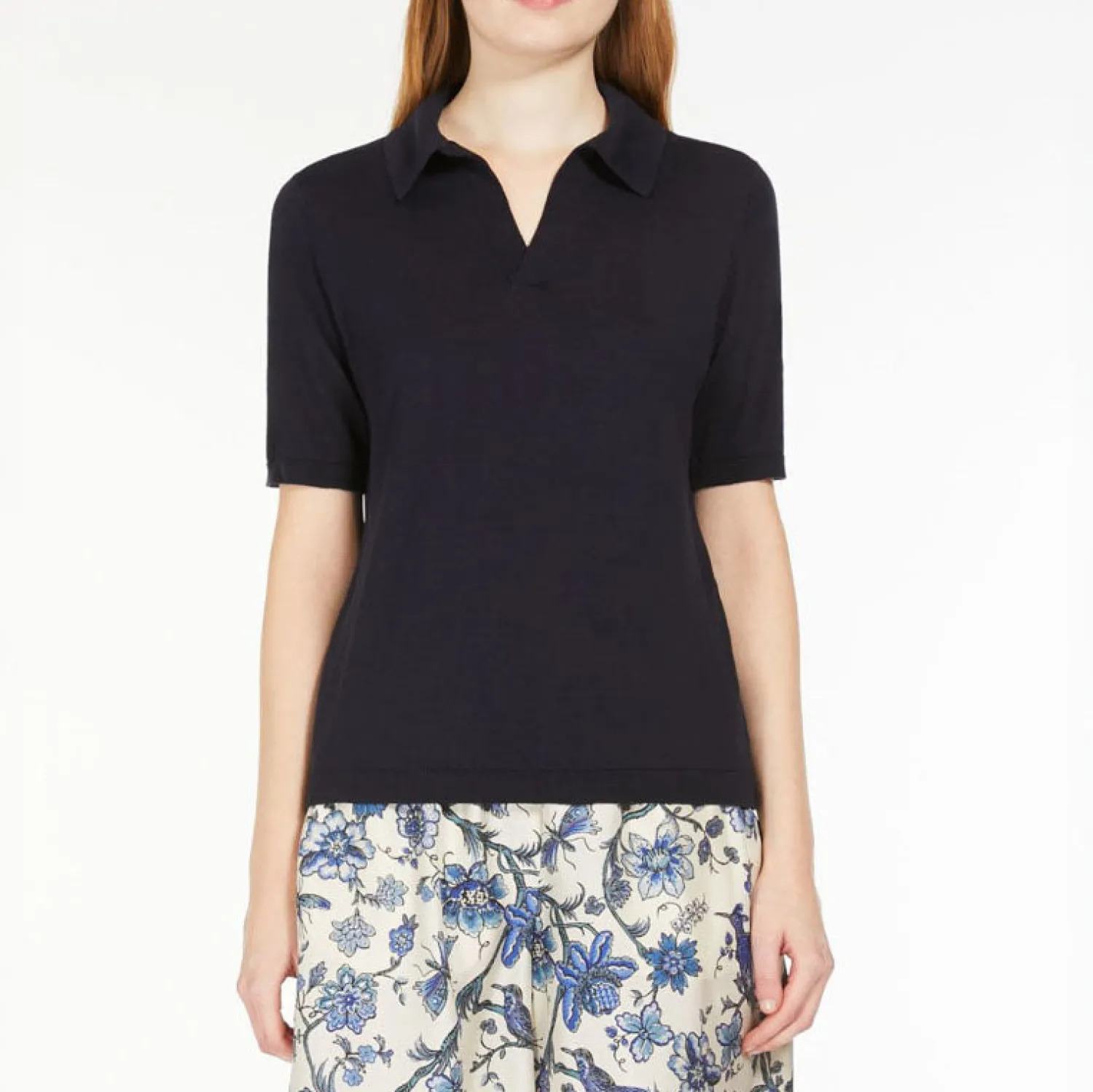 WEEKEND MAXMARA Roncolo Silk & Cotton Polo Sweater In Navy