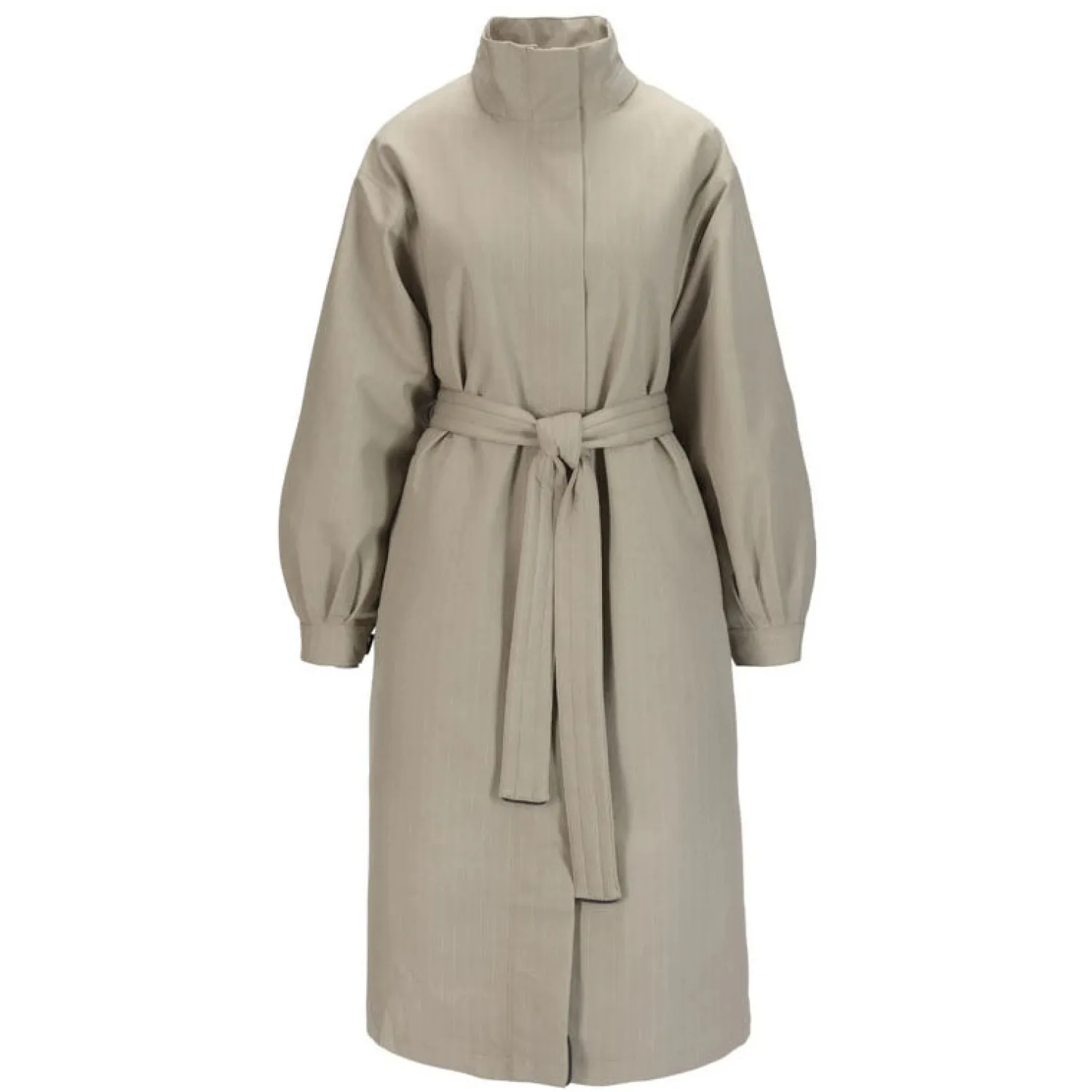 BRGN Rossby Maxi Coat In Taupe Pinstripe