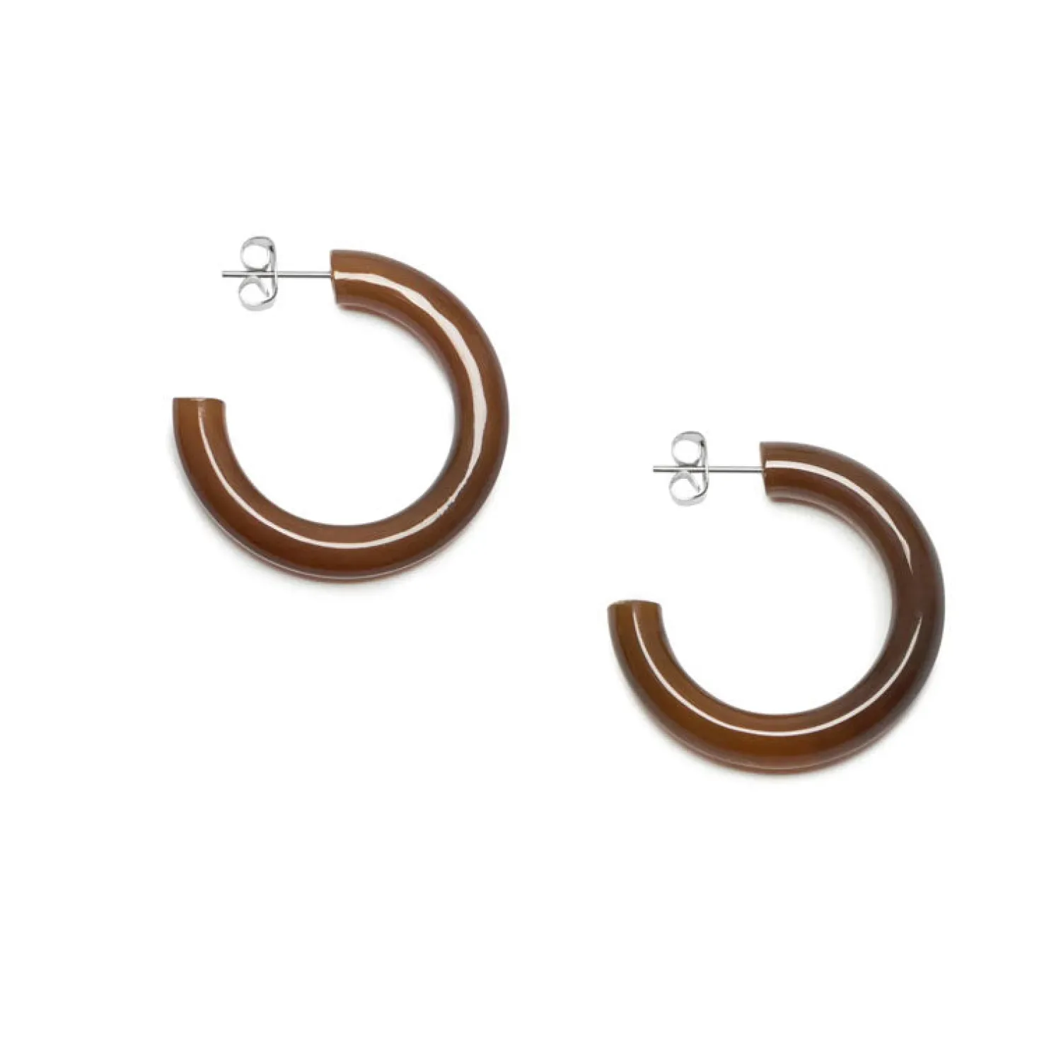 BRANCH JEWELLERY Rounded Horn Hoop Earrings In Brown Natural