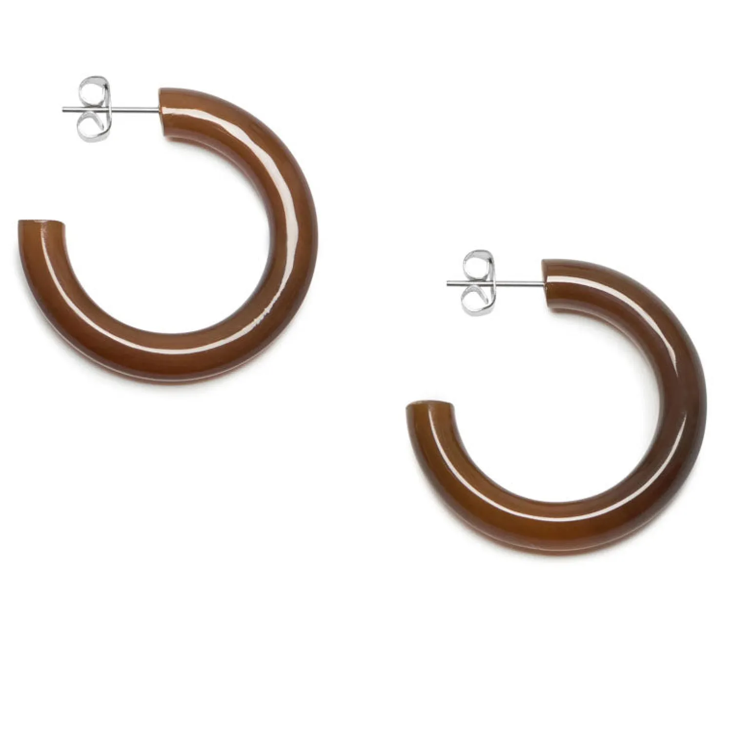 BRANCH JEWELLERY Rounded Horn Hoop Earrings In Brown Natural