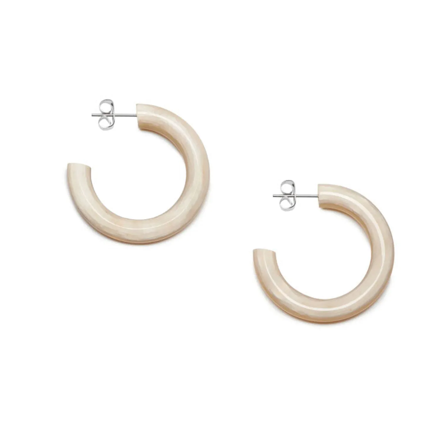 BRANCH JEWELLERY Rounded Horn Hoop Earrings In White Natural