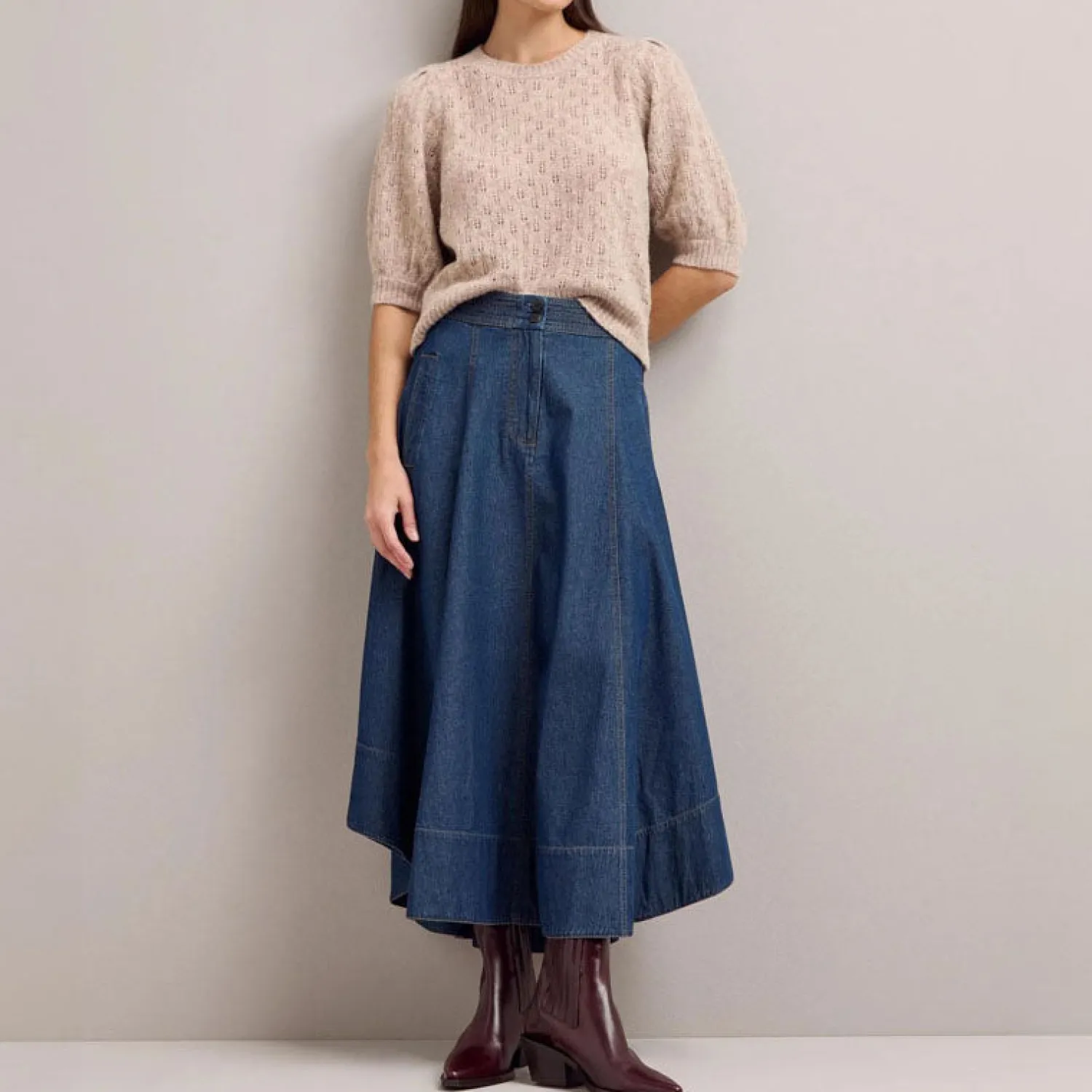 CEFINN Salomi Denim Flared Skirt In Light Blue