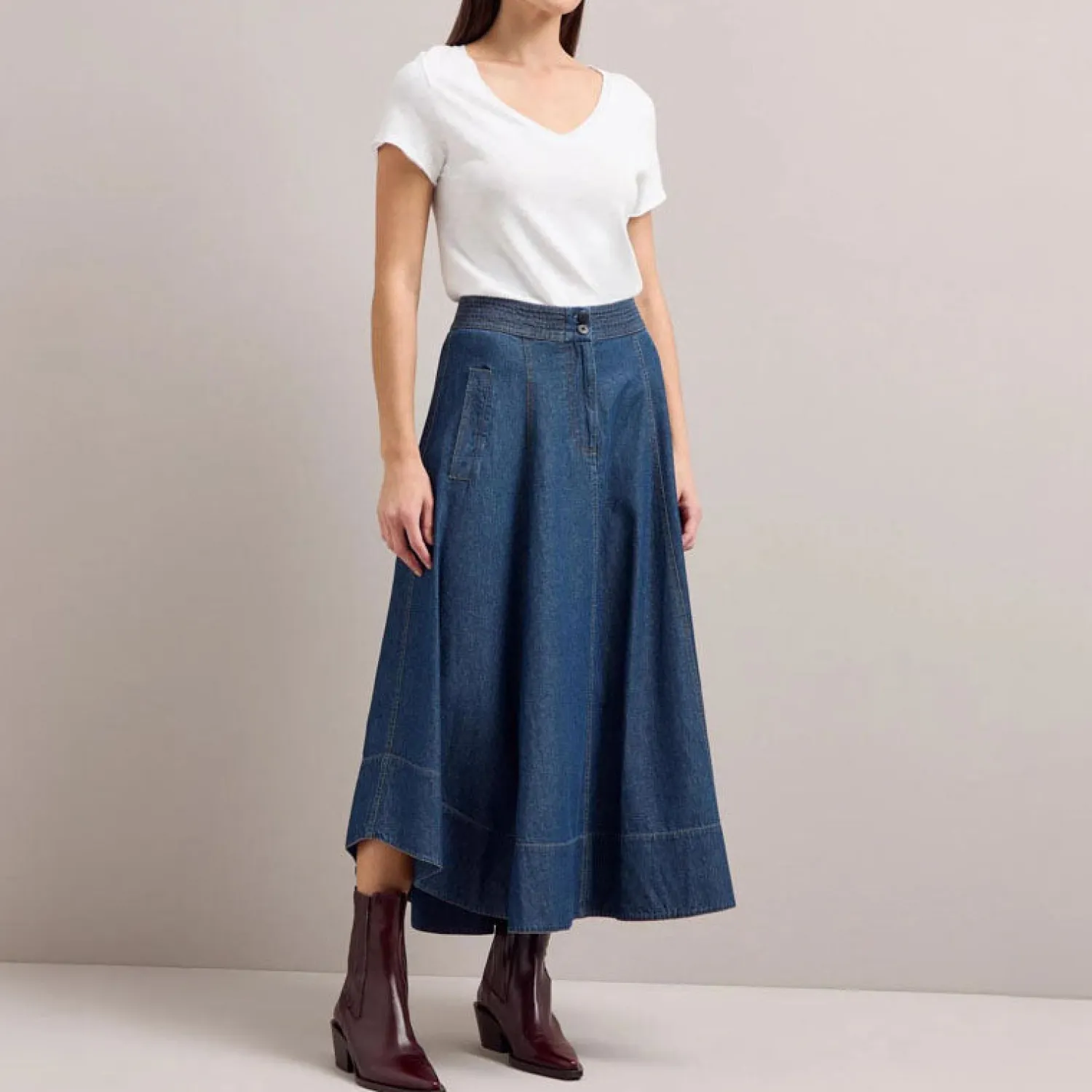 CEFINN Salomi Denim Flared Skirt In Light Blue