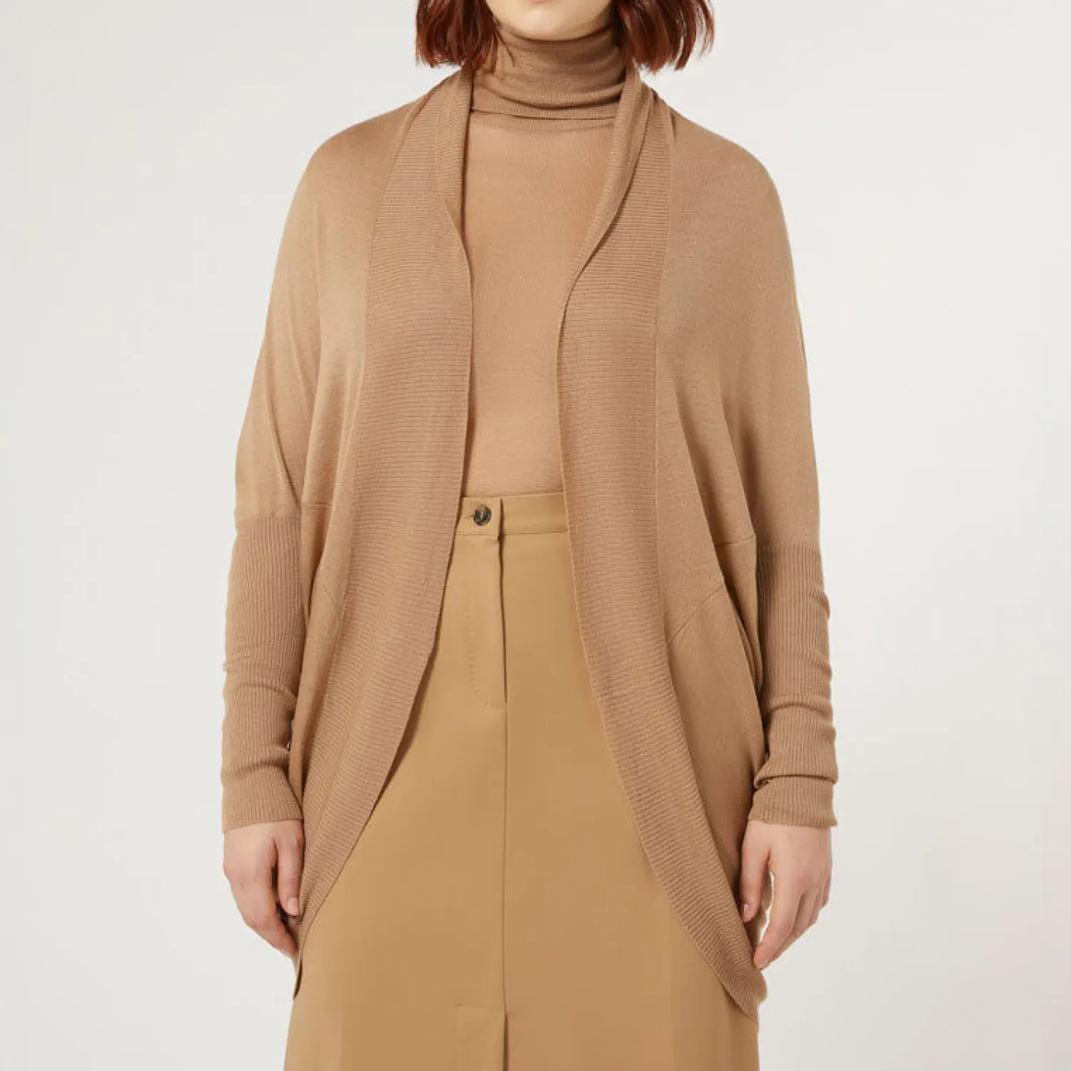 MARINA RINALDI Segovia Wool & Cashmere Cardigan In Camel