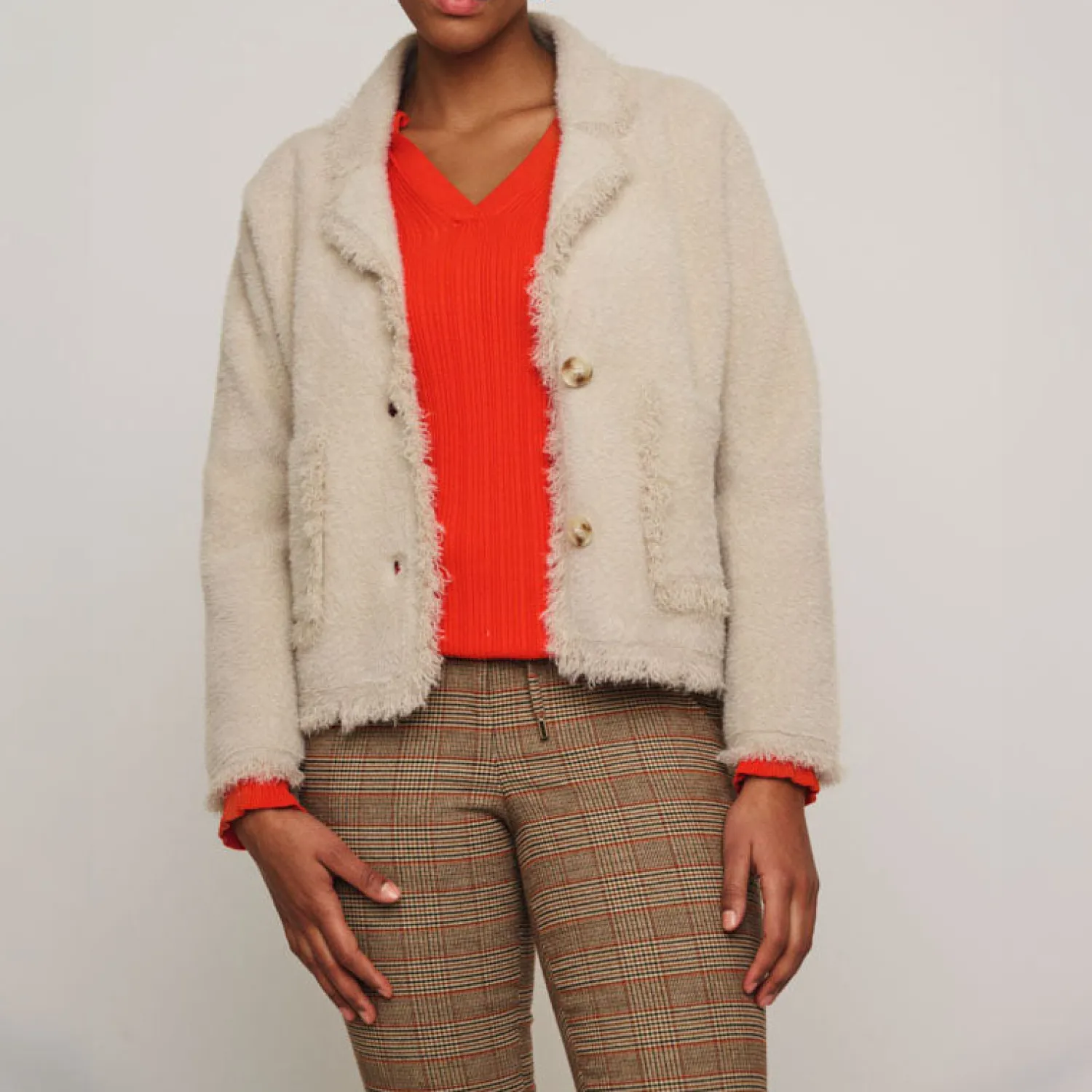 RINO & PELLE Sena Single Breasted Cardigan In Stone