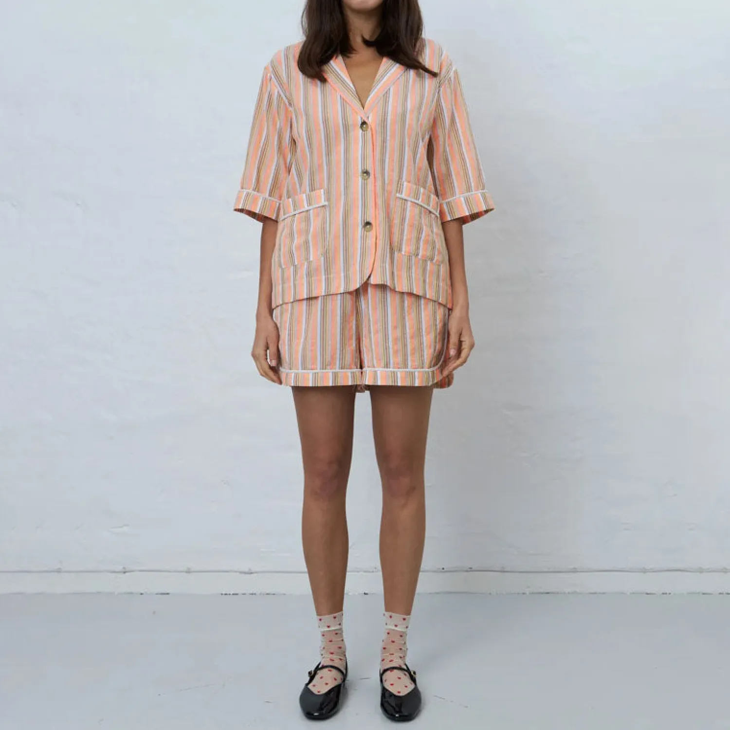 STELLA NOVA Short Sleeved Pyjama Shirt In Sunshine Orange