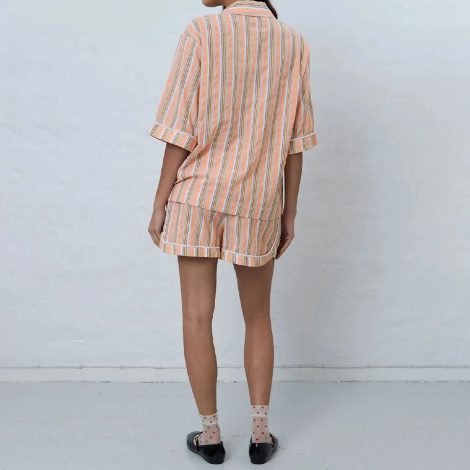 STELLA NOVA Short Sleeved Pyjama Shirt In Sunshine Orange