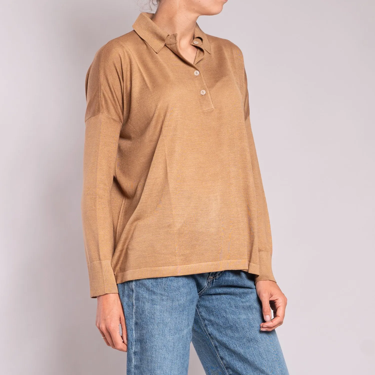 JEAN & TEMPLE Silk & Cashmere Shirt In Caramel