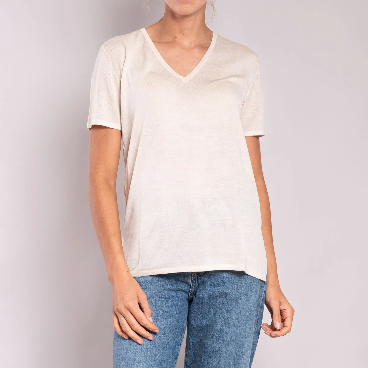 JEAN & TEMPLE Silk & Cashmere S/S T Shirt In Cream