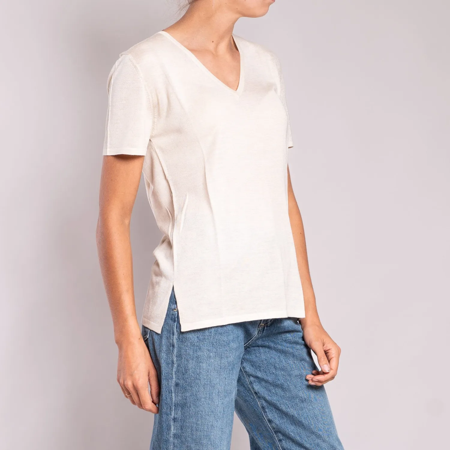 JEAN & TEMPLE Silk & Cashmere S/S T Shirt In Cream