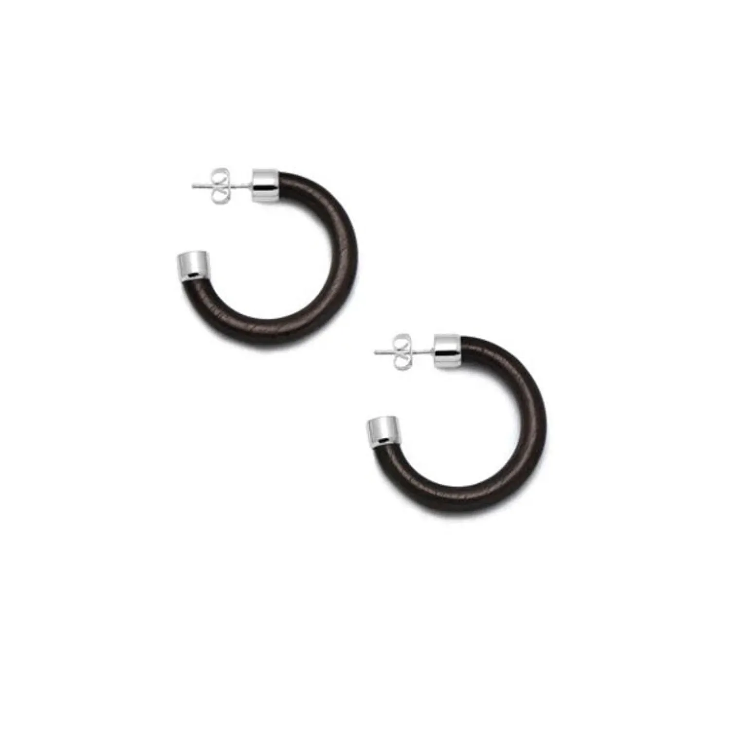 BRANCH JEWELLERY Small Black Wood Hoop Earrings With Sterling Silver