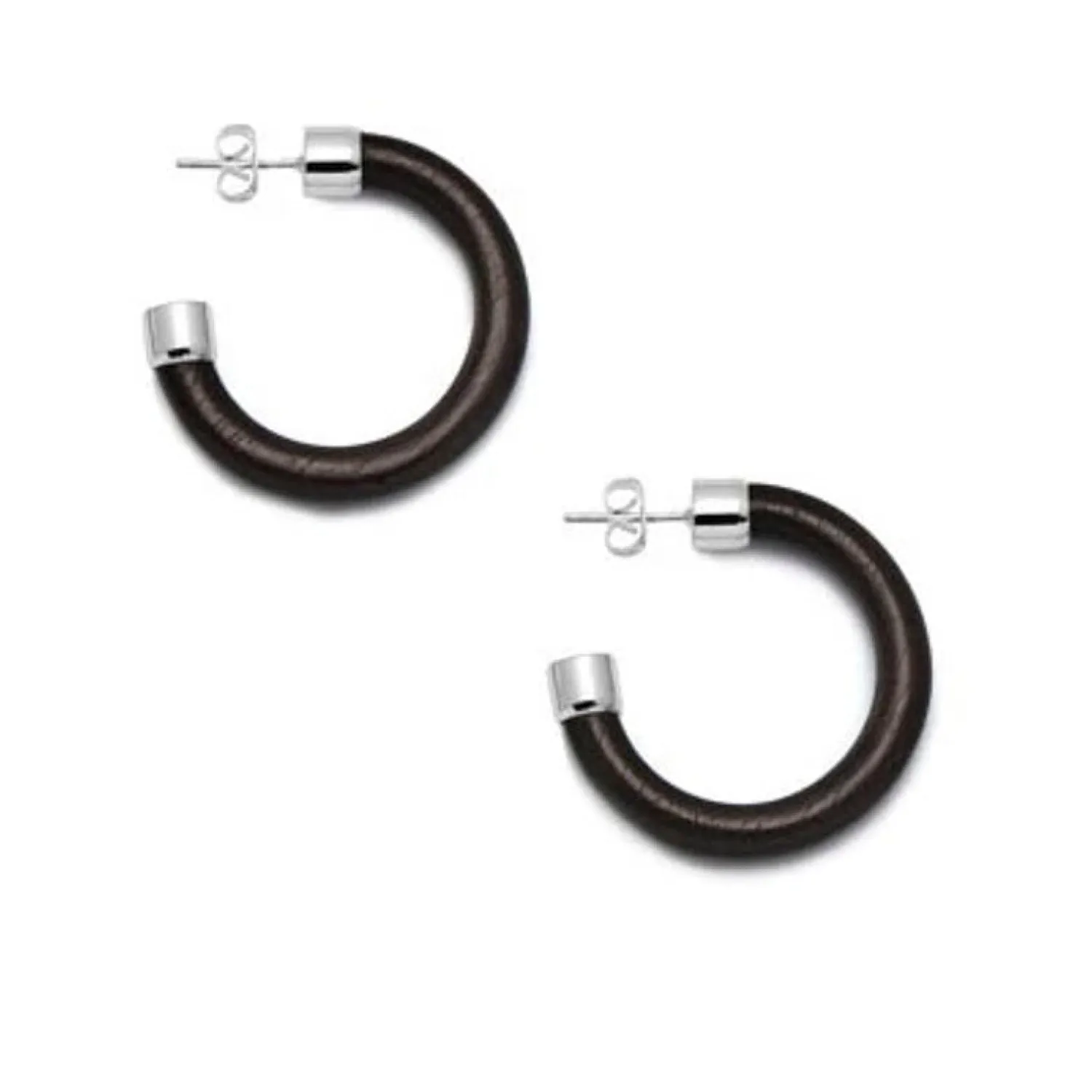 BRANCH JEWELLERY Small Black Wood Hoop Earrings With Sterling Silver