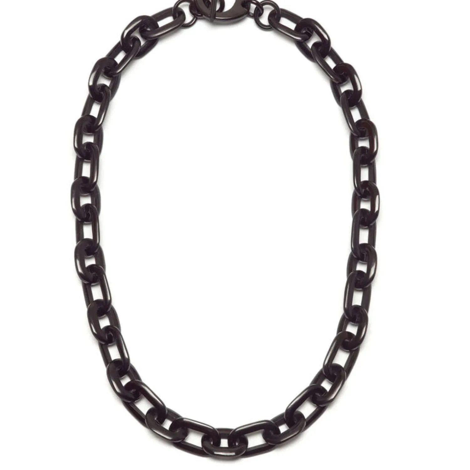 BRANCH JEWELLERY Small Oval Link Horn Necklace In Black Natural