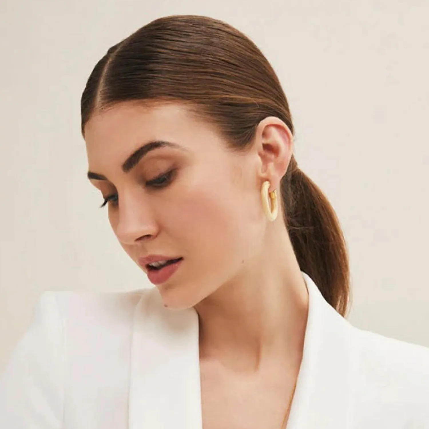 BRANCH JEWELLERY Small White Wood Hoop Earrings With Gold Plated Metal