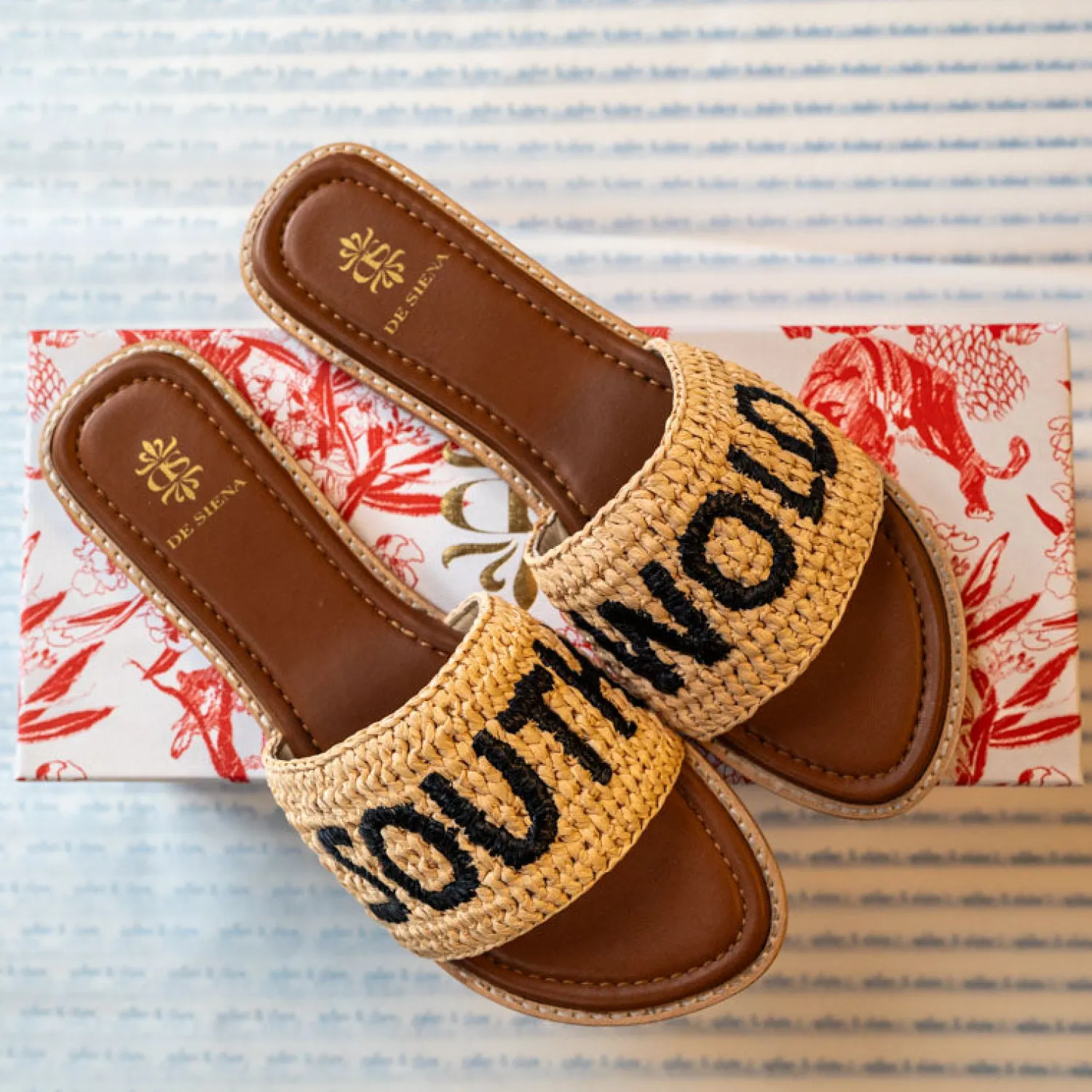 DE SIENA Southwold Raffia Slides In Natural