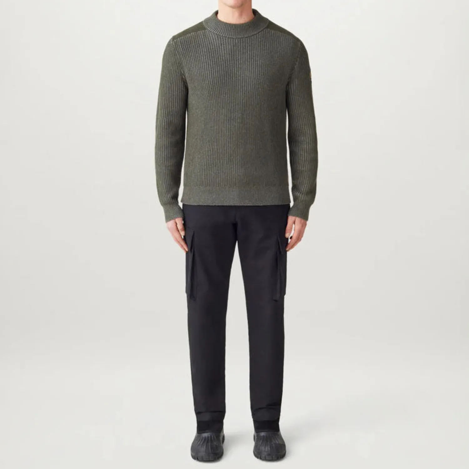 BELSTAFF Stanley Mock Neck Jumper In Tile Green/Mid Grey Heather