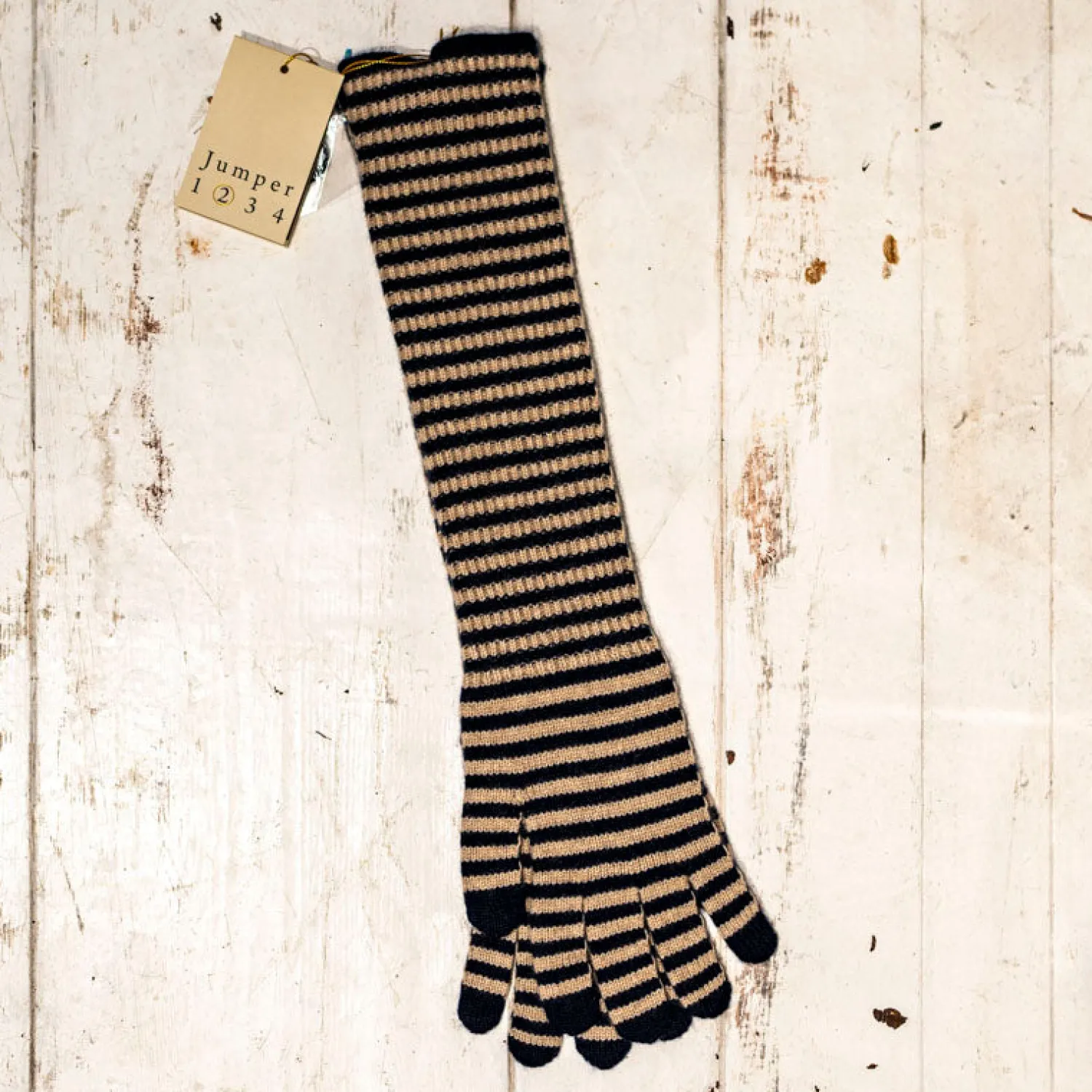 JUMPER1234 Stripe Long Gloves In Navy/ Light Brown