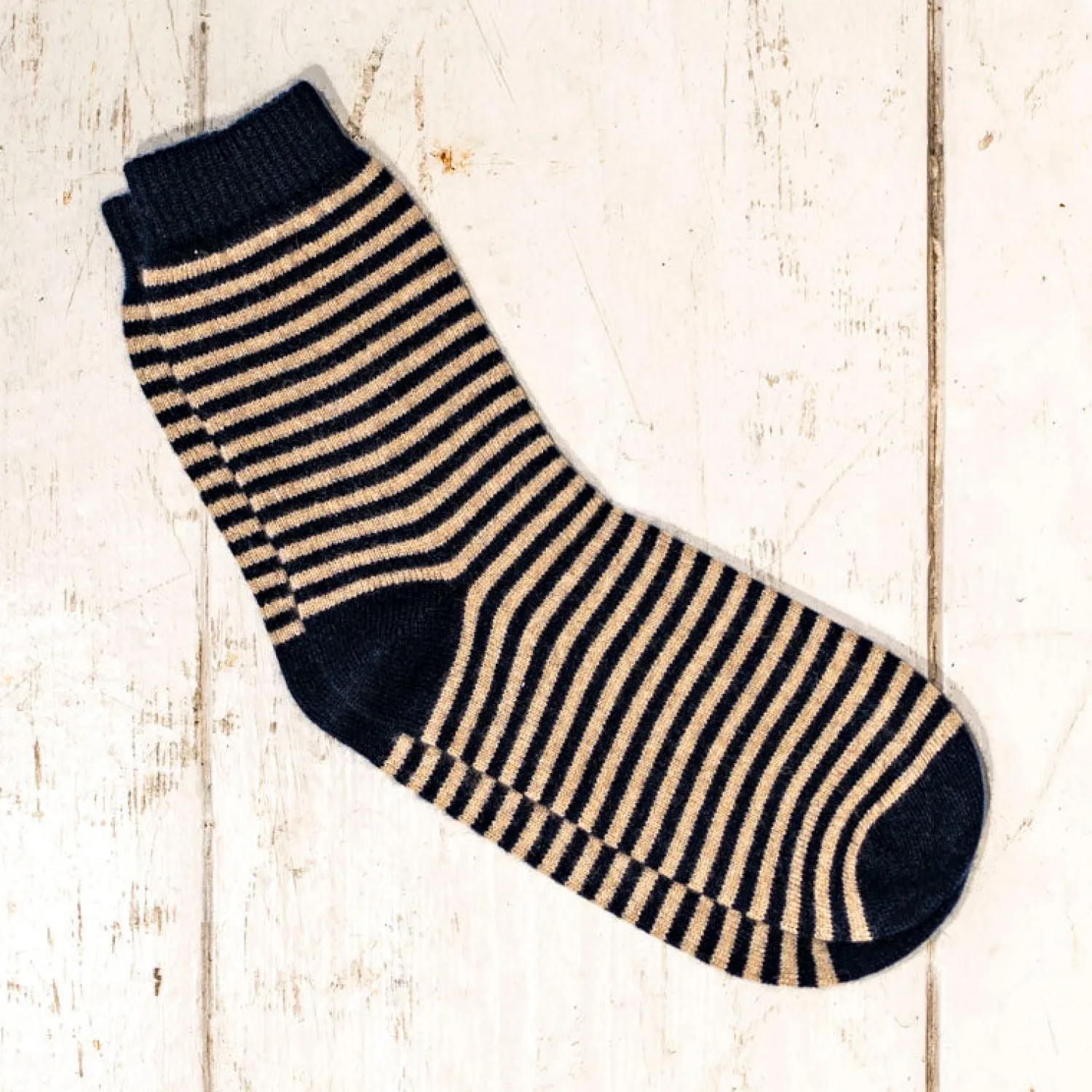 JUMPER1234 Stripe Socks In Navy/ Light Brown