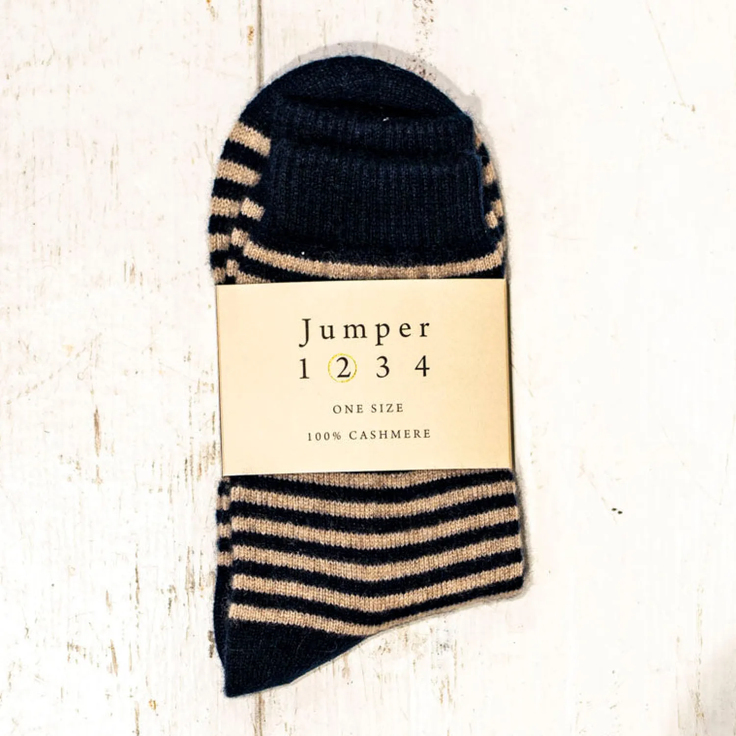 JUMPER1234 Stripe Socks In Navy/ Light Brown