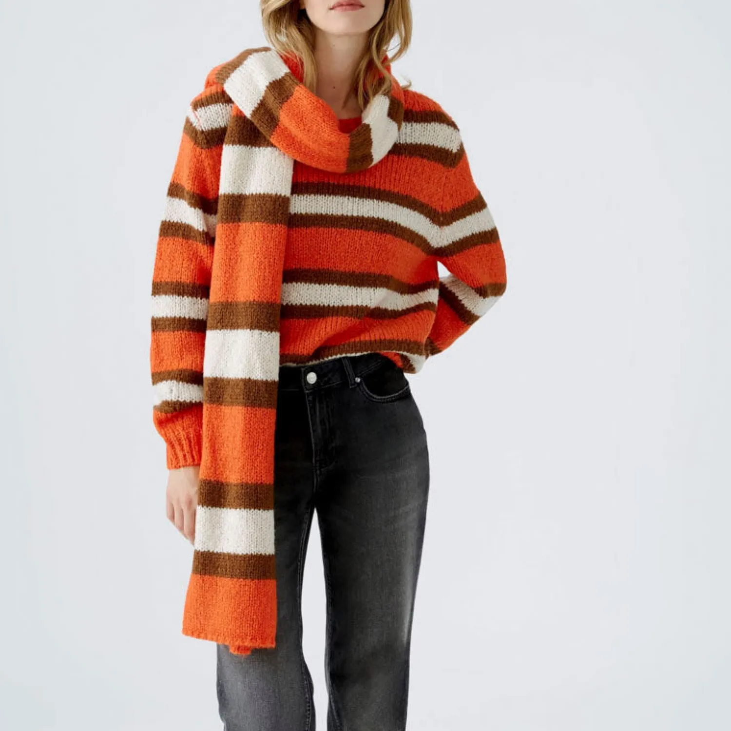 OUI Striped Scarf In Red Stone